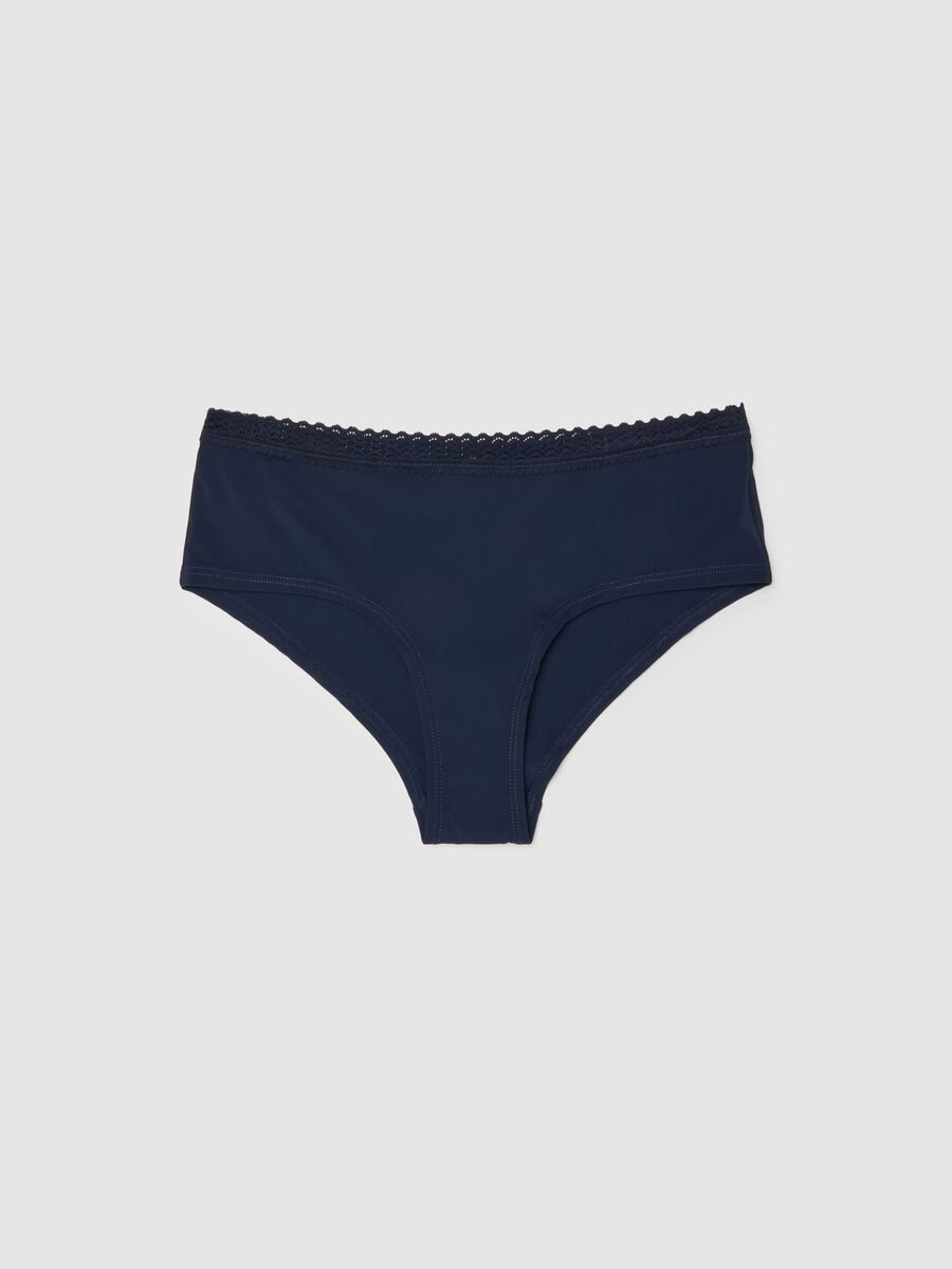 Regular fit blue cotton briefs with lace_0