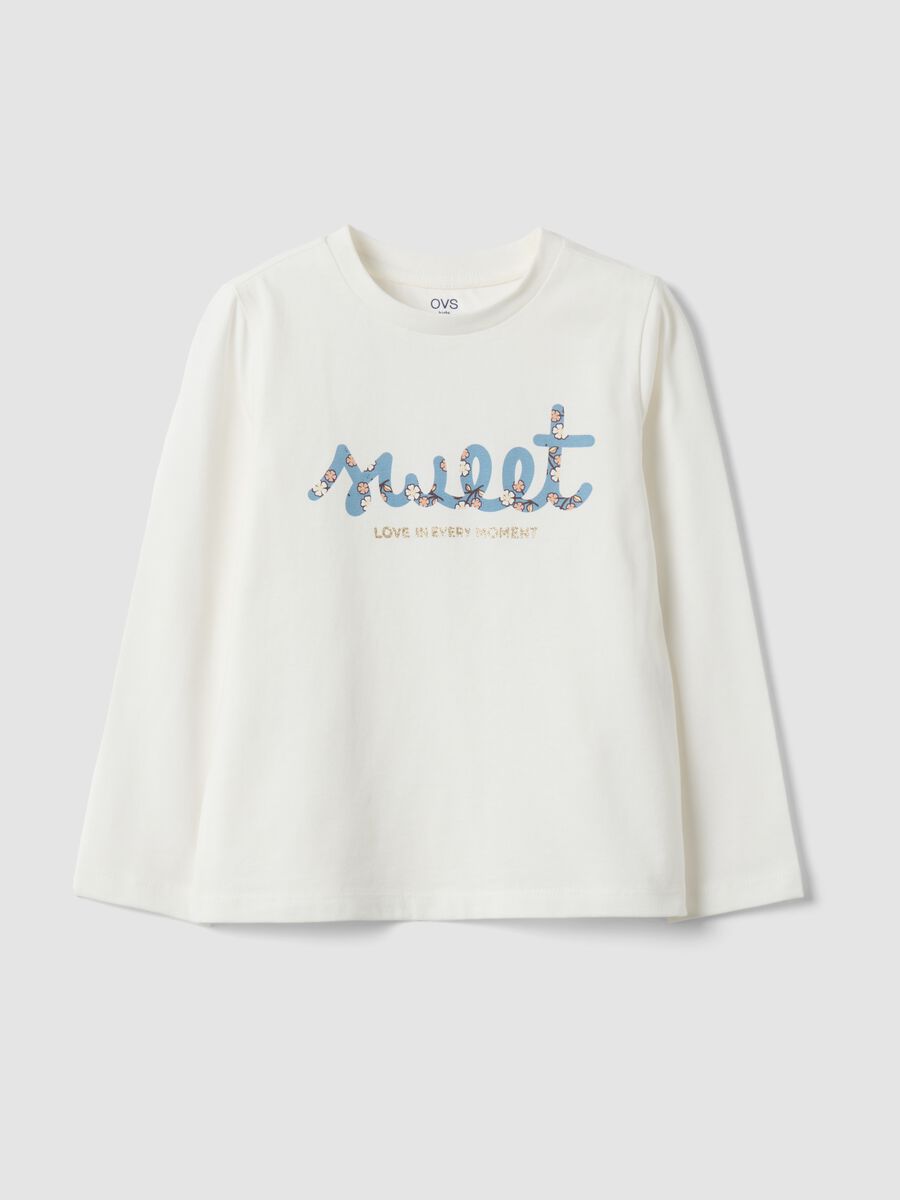 White pure organic cotton T-shirt with front print_0
