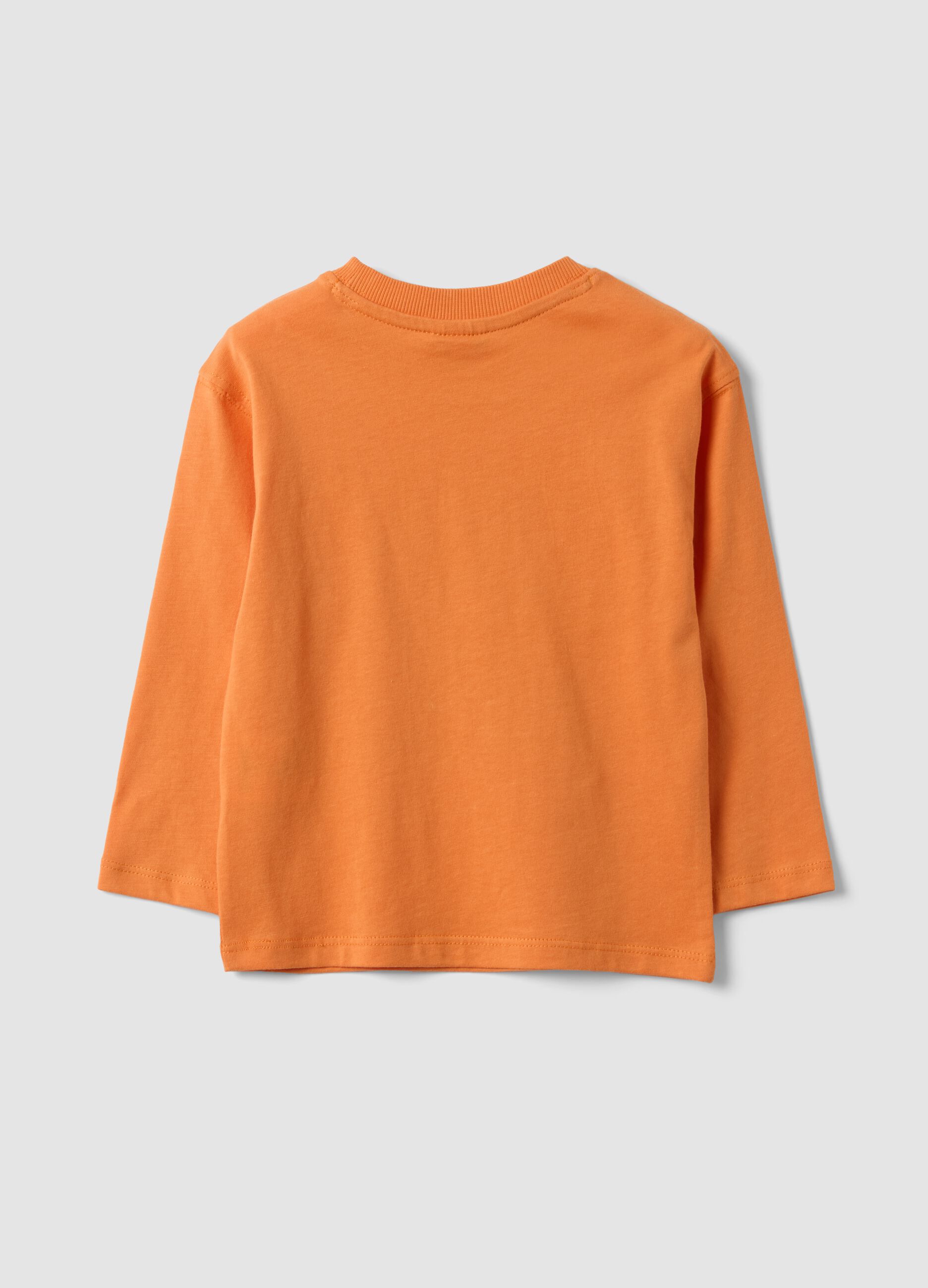 Orange oversized organic cotton jersey T-shirt with print for boys
