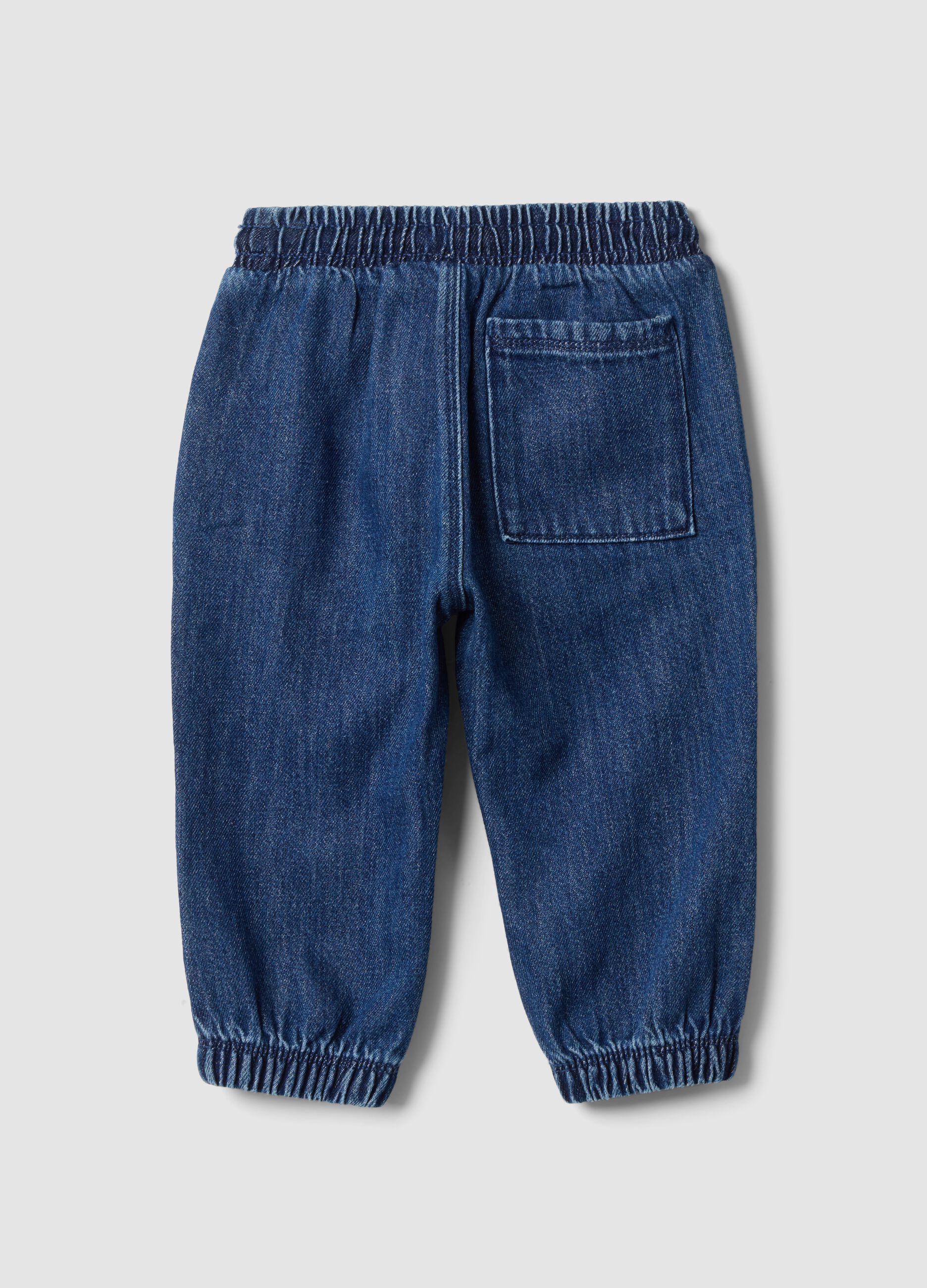 Blaue Denim-Hose aus Baumwoll-Viscose-Mix mit elastischem Bund
