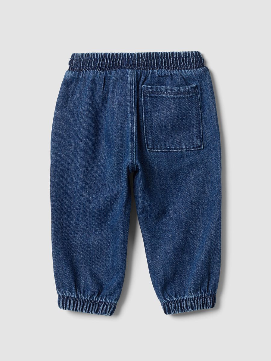 Blaue Denim-Hose aus Baumwoll-Viscose-Mix mit elastischem Bund_1