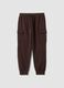 Brown cotton-blend cargo jogger trousers with drawstring, regular fit_0