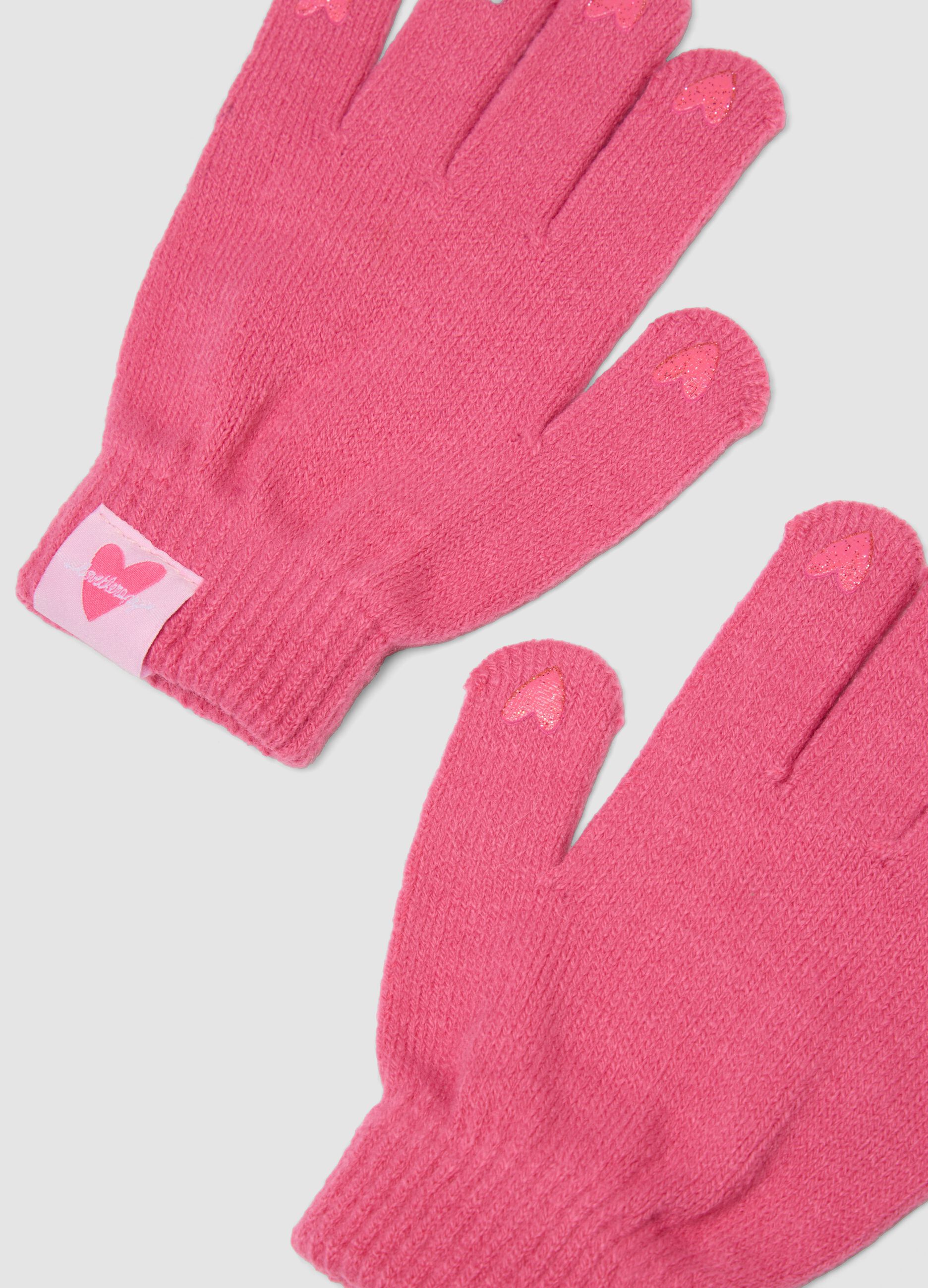 Guanti rosa in maglia con cuori