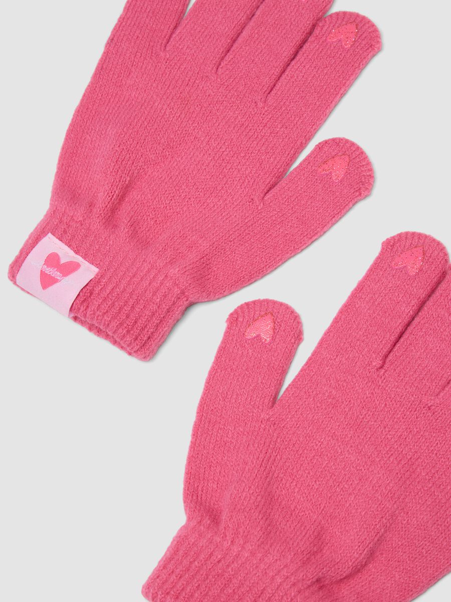 Guanti rosa in maglia con cuori_1