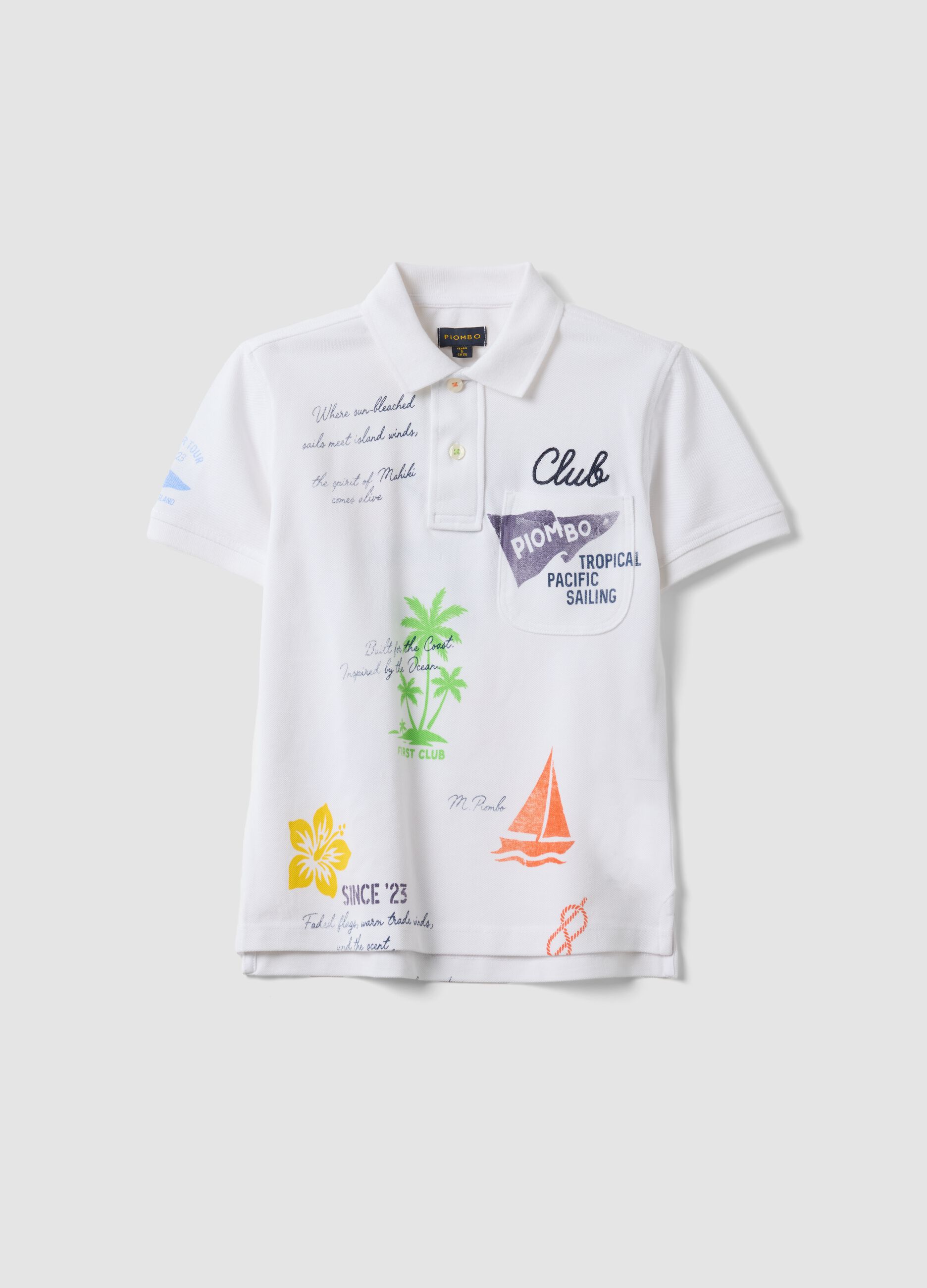 White short-sleeved polo shirt in pure cotton