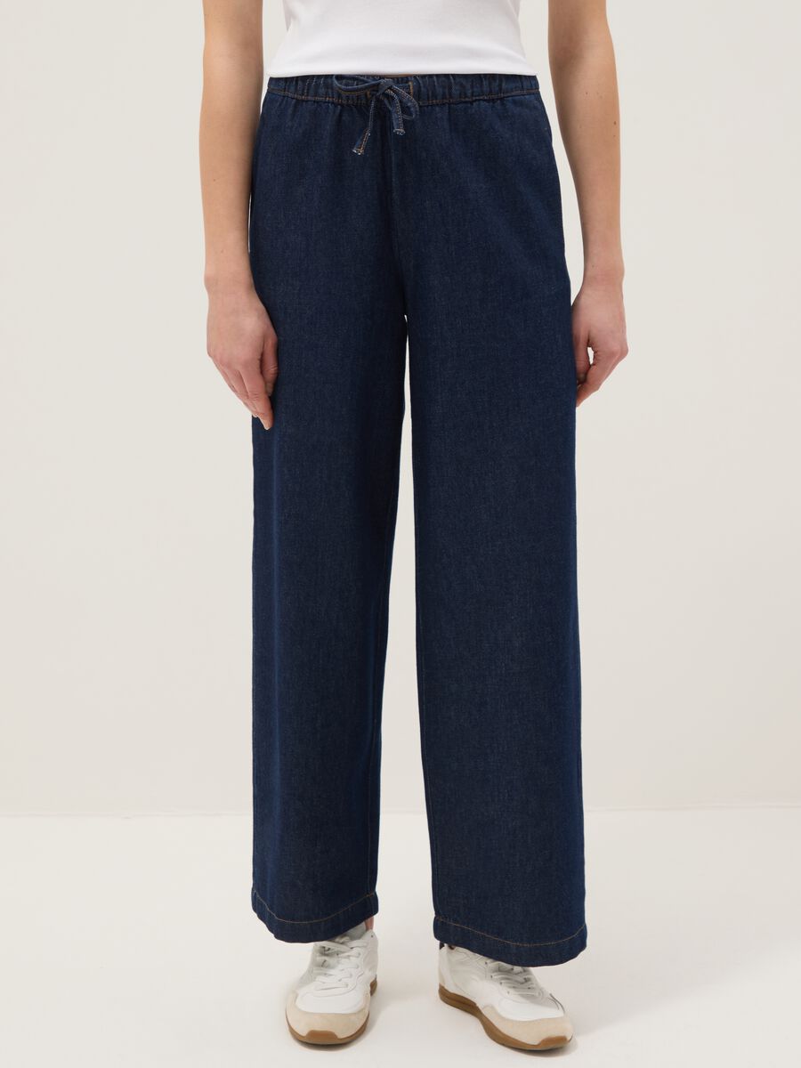 Pure Cotton Blue Denim Jogger Trousers Regular Fit_1