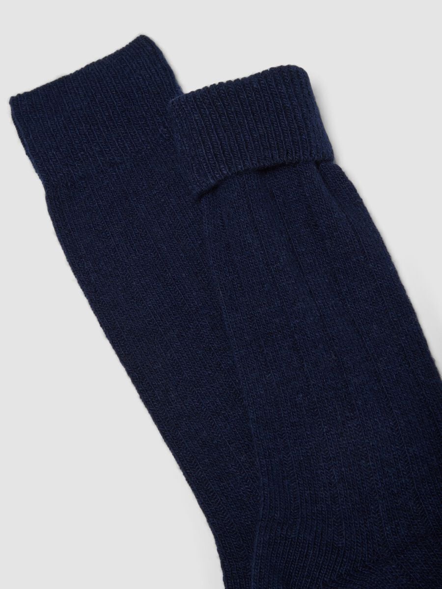 Calze midi blu in lana, viscosa e cashmere elasticizzati_1