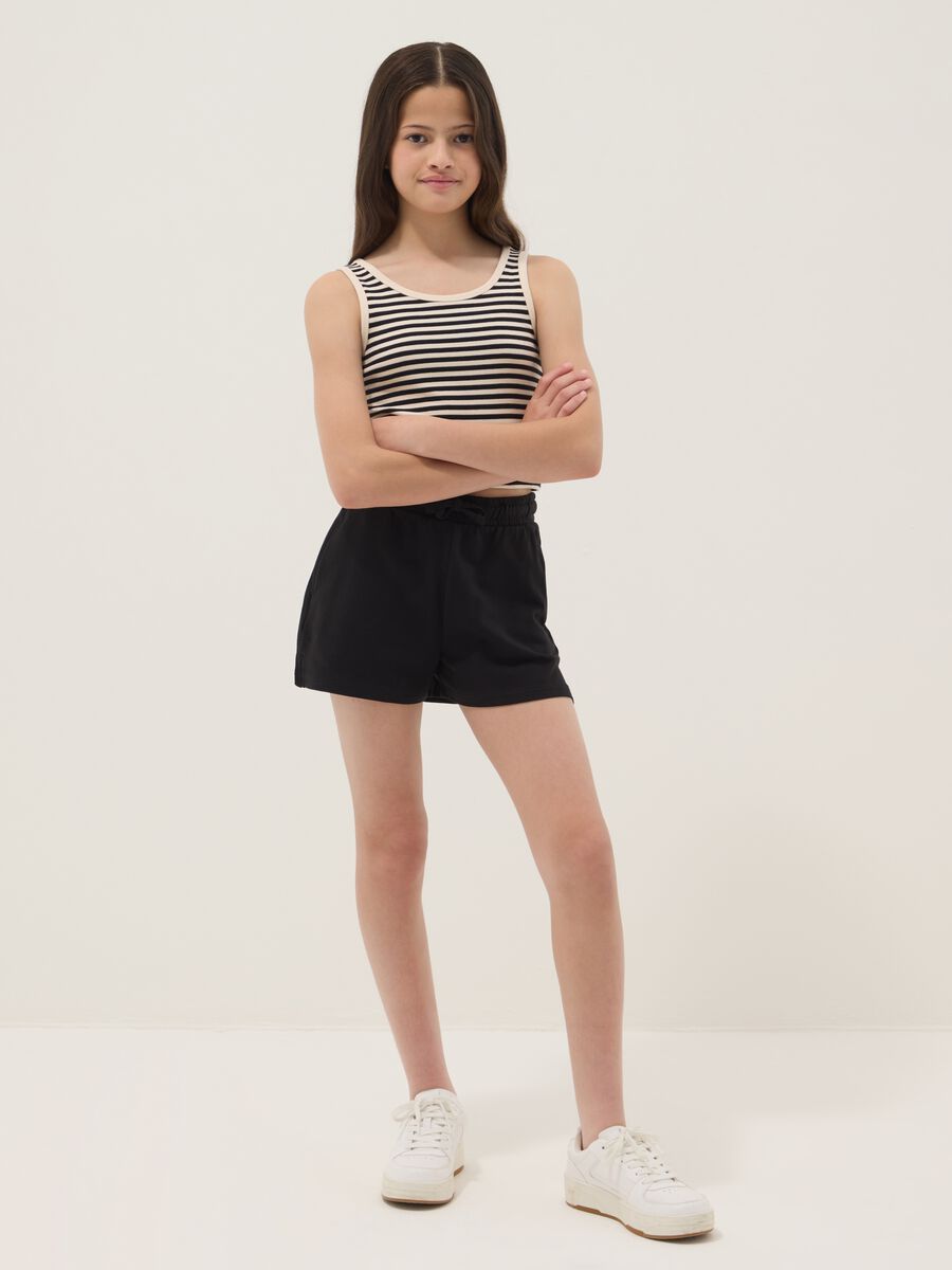 Girls&rsquo; black and beige fitted stretch-cotton set_0