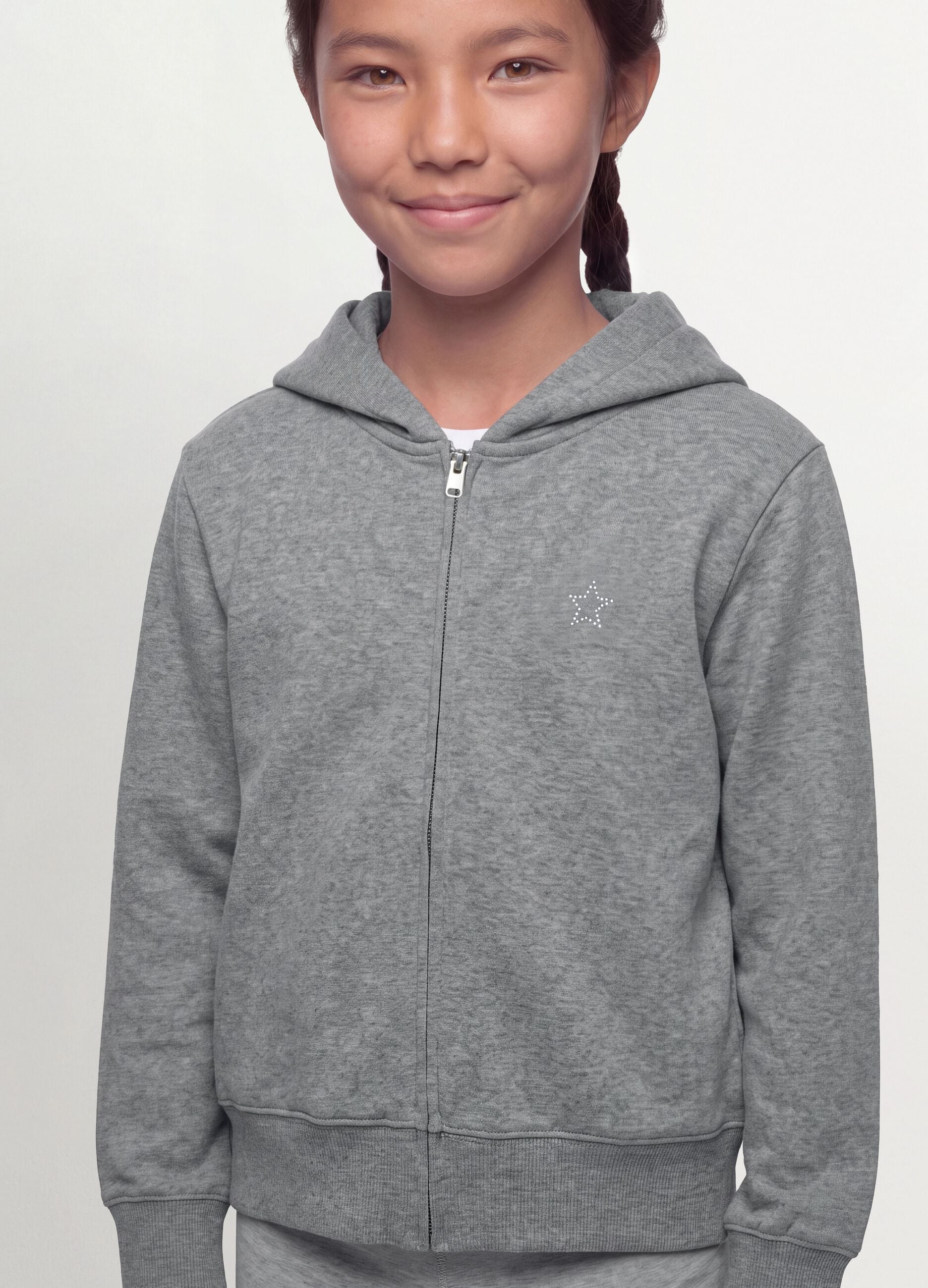 Sweatshirt cinzenta com capuz em algod&atilde;o org&acirc;nico com estampado de estrela, corte regular