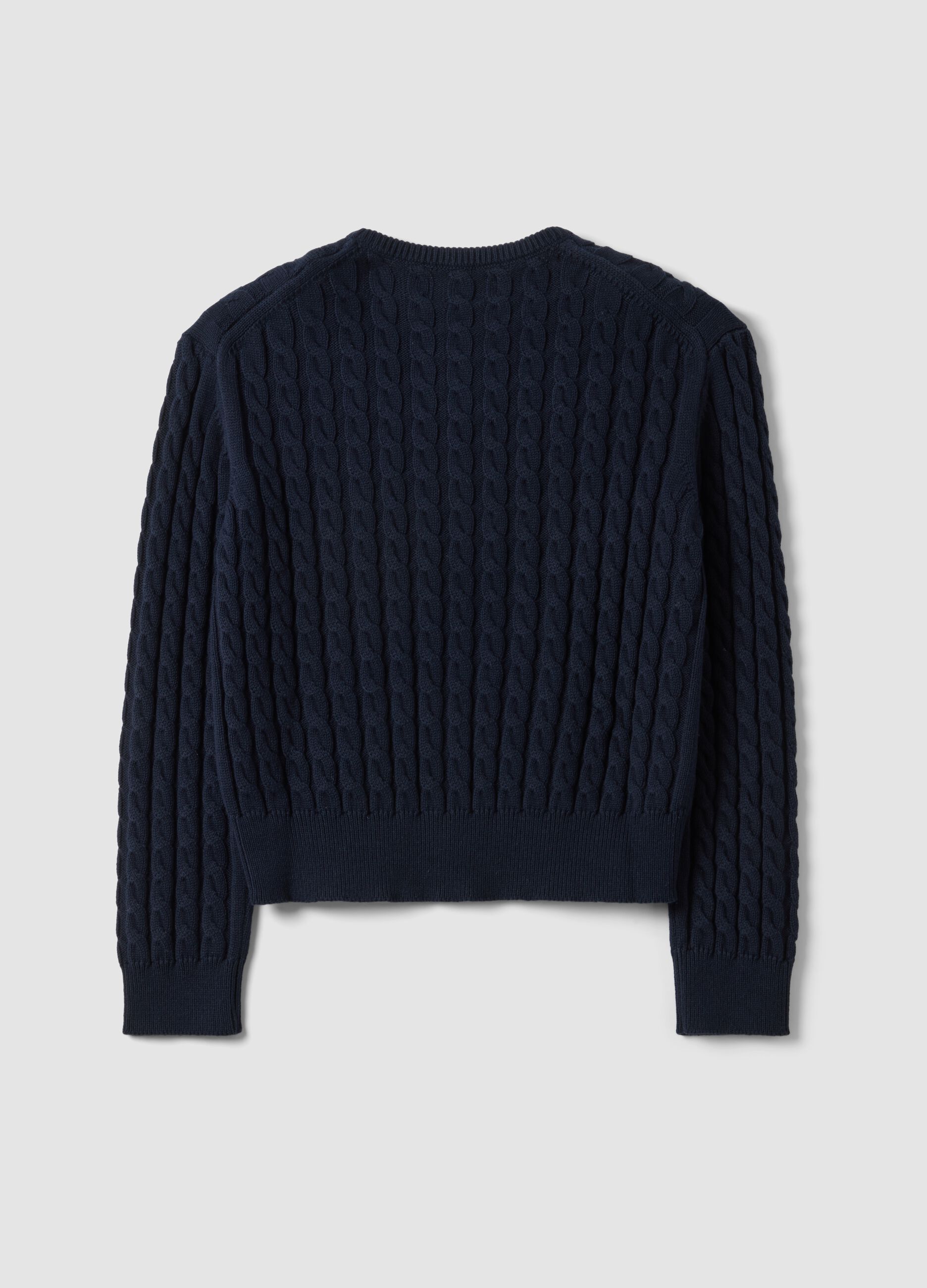 Maglia blu girocollo in puro cotone a trecce regular fit