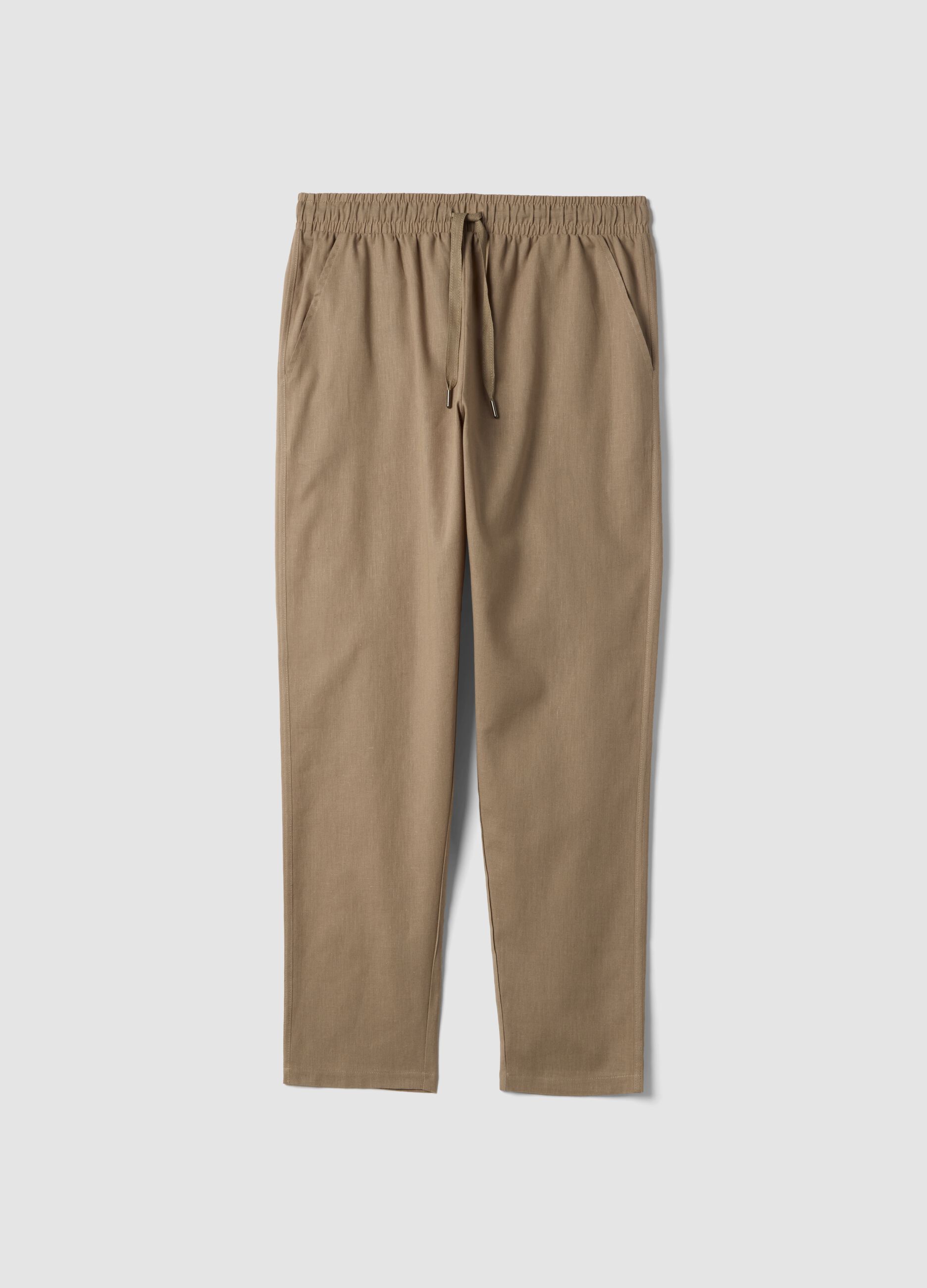 Beige Pyjamahose aus Baumwoll-Leinen-Mix, Relaxed Fit
