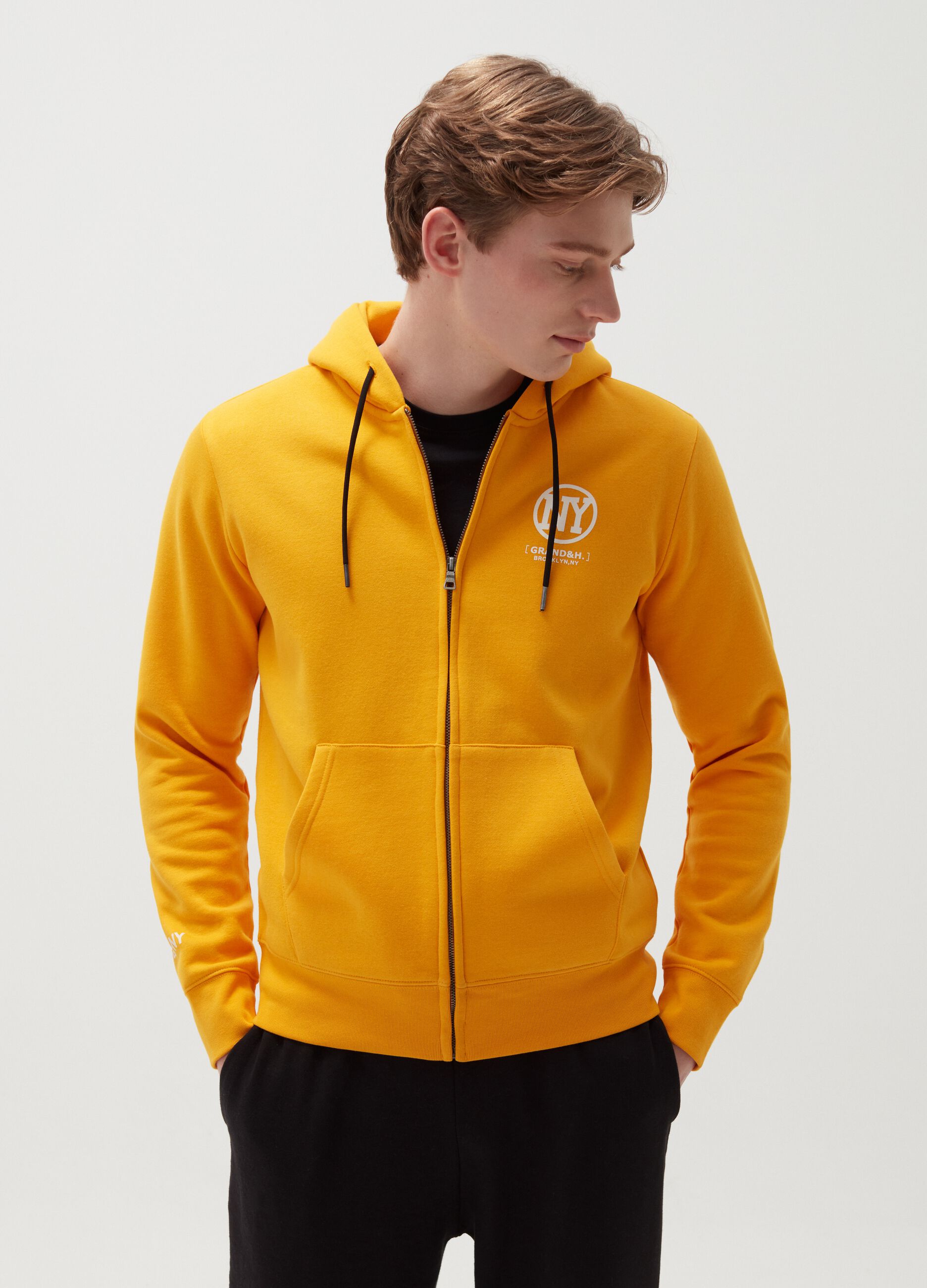 Full-zip fleece hoodie with print