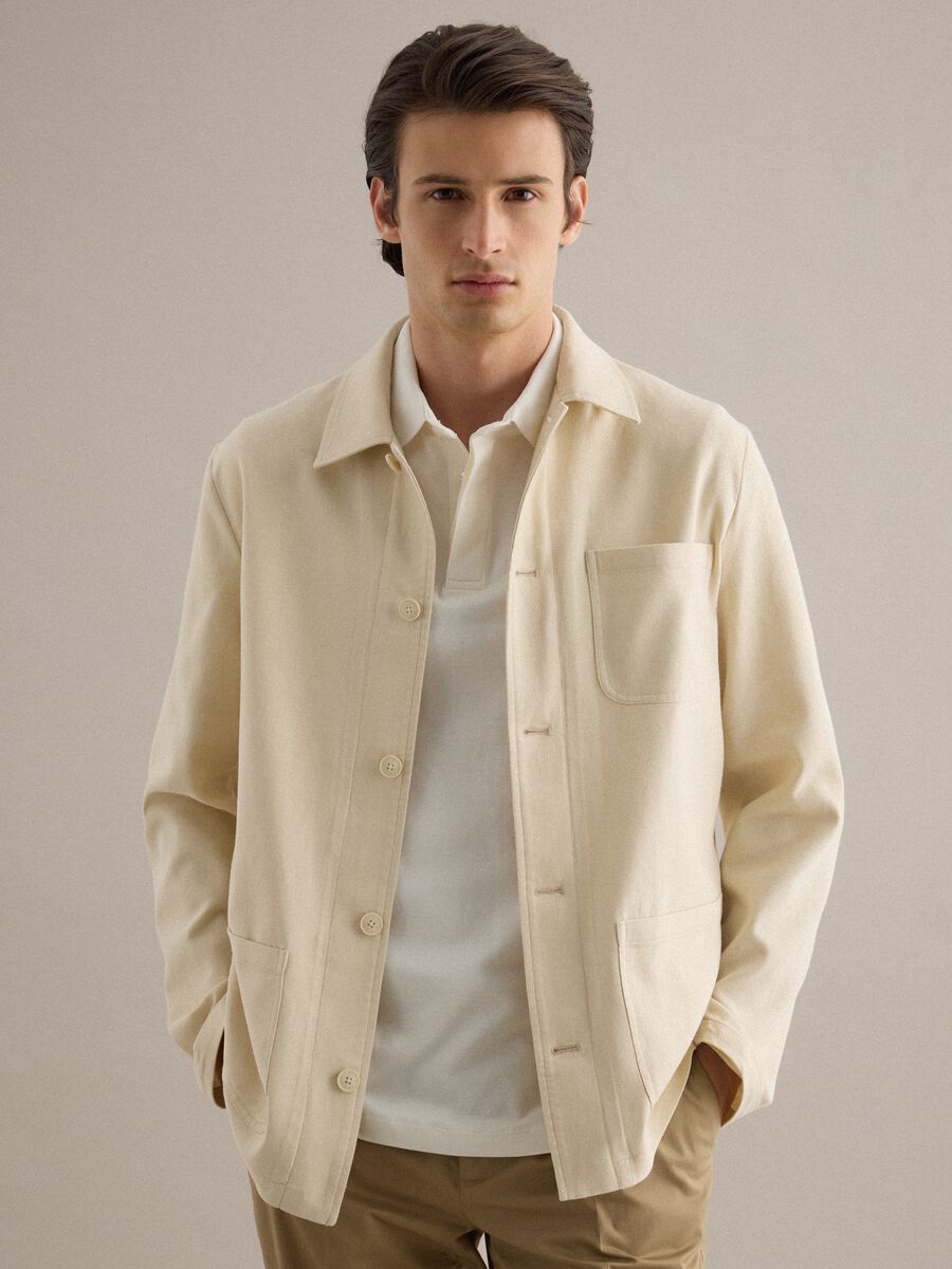 Wei&szlig;e Jacke aus Leinen-Baumwoll-Mischung, regul&auml;re Passform_0