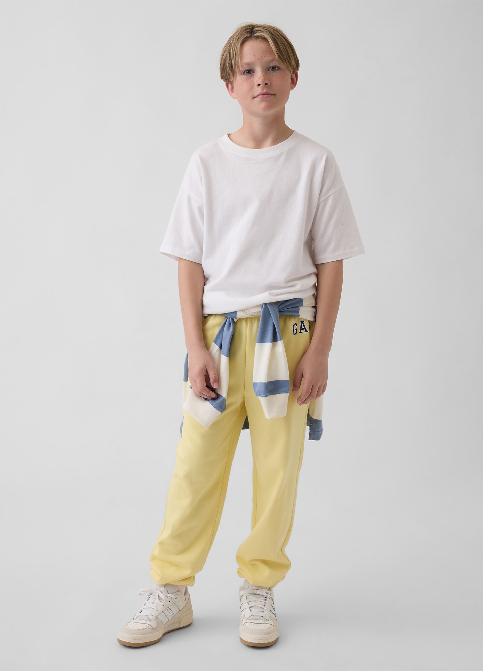 Boys' Regular Fit Yellow Cotton Blend Jogger Trousers
