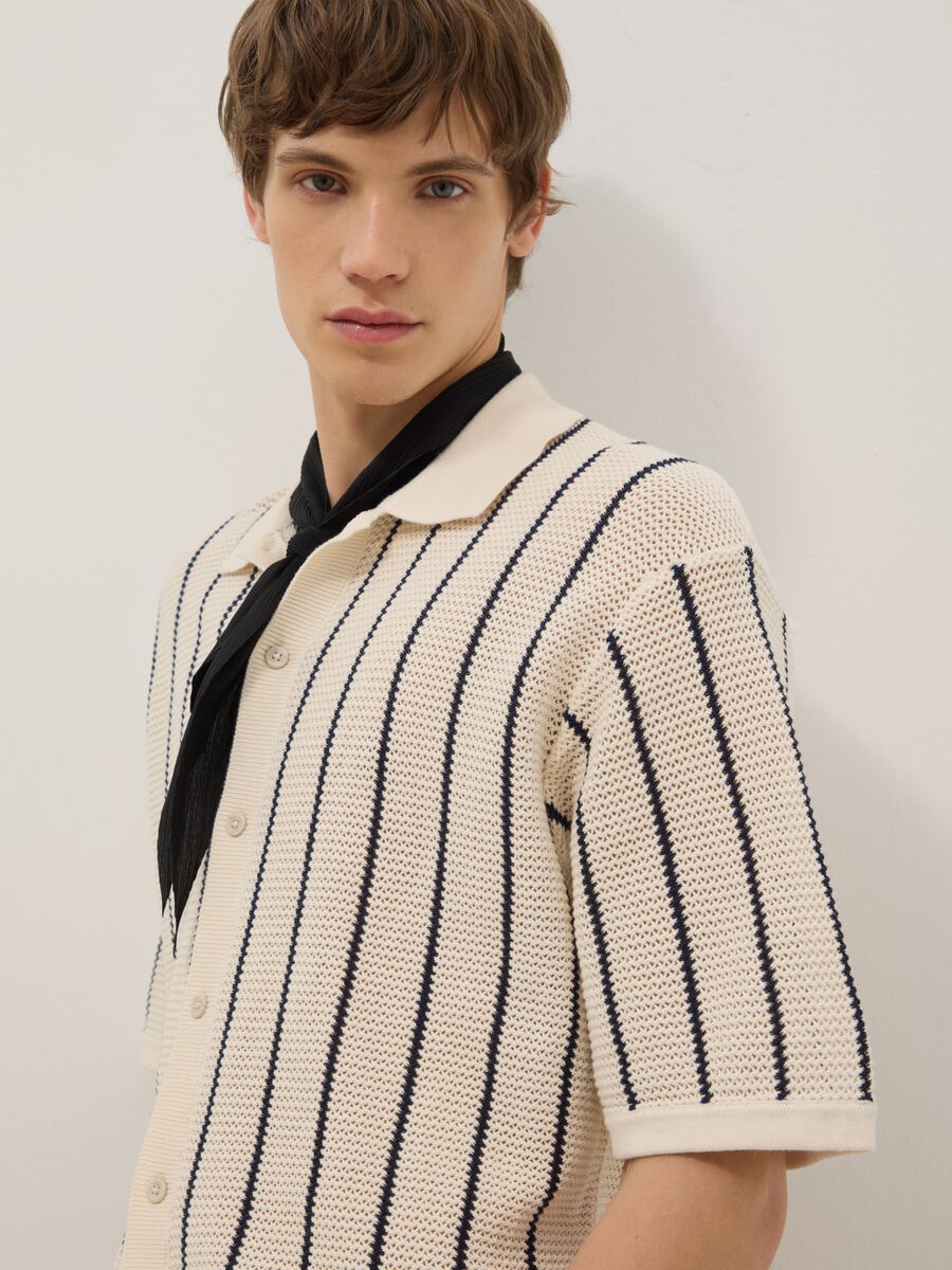 Multicolour striped pure cotton polo with bowling collar, regular fit_0