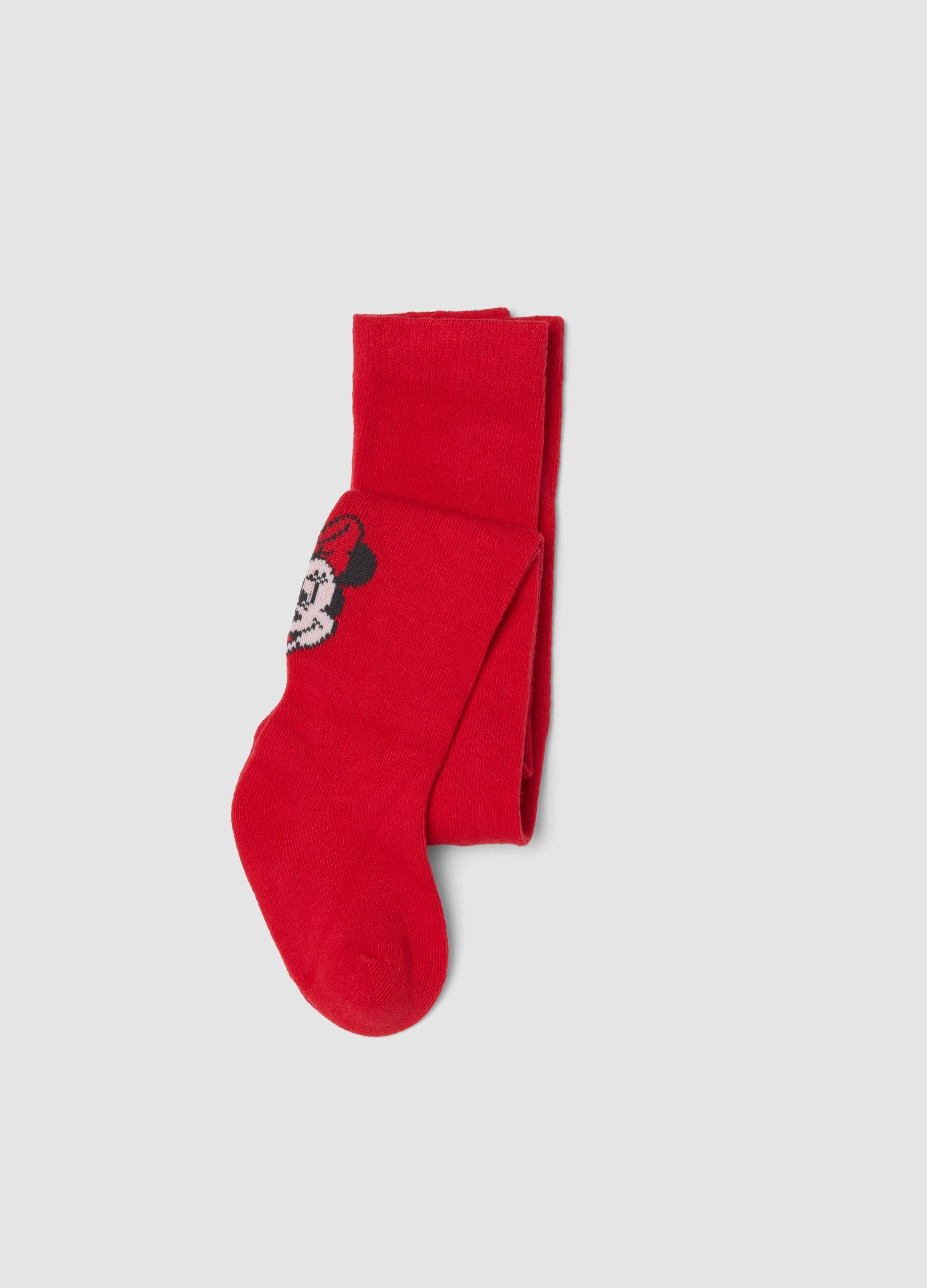 Collants vermelhos em algod&atilde;o org&acirc;nico el&aacute;stico com estampado da Minnie