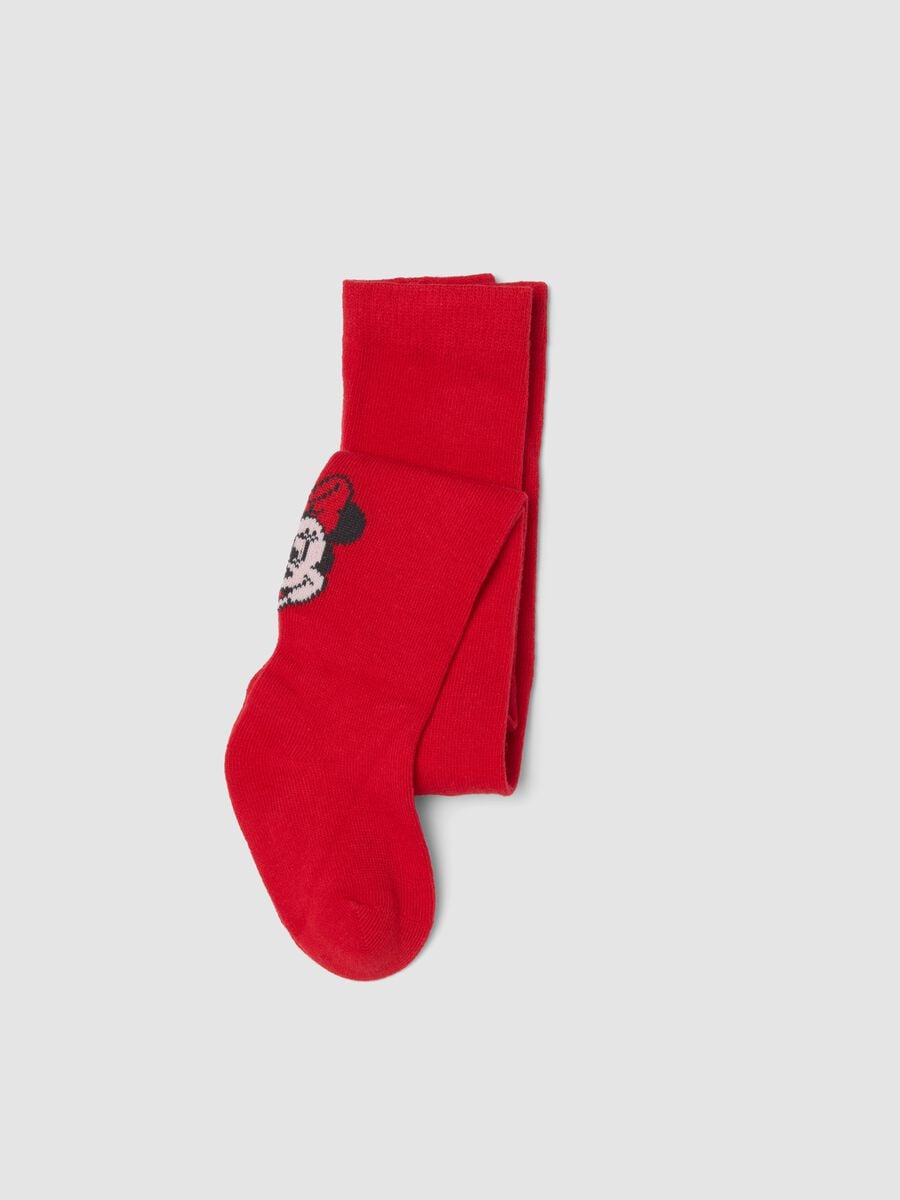 Red stretch organic cotton tights with Minnie print_0