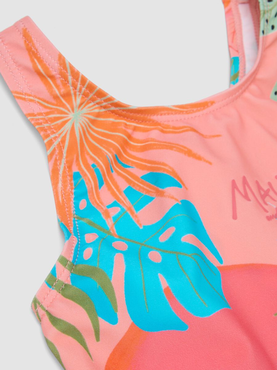 Pink tropical print girls&rsquo; swimsuit_2