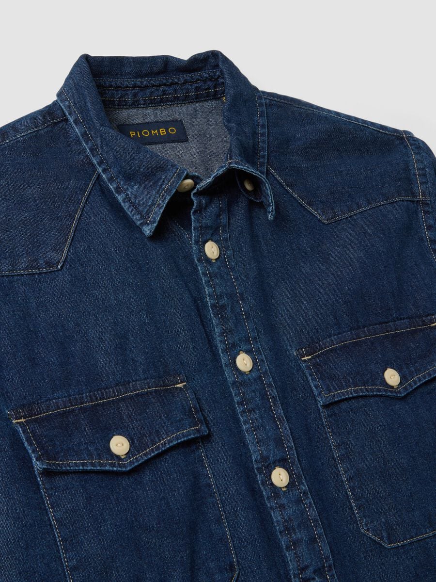 Blue pure cotton shirt with buttons and classic collar, regular fit_5