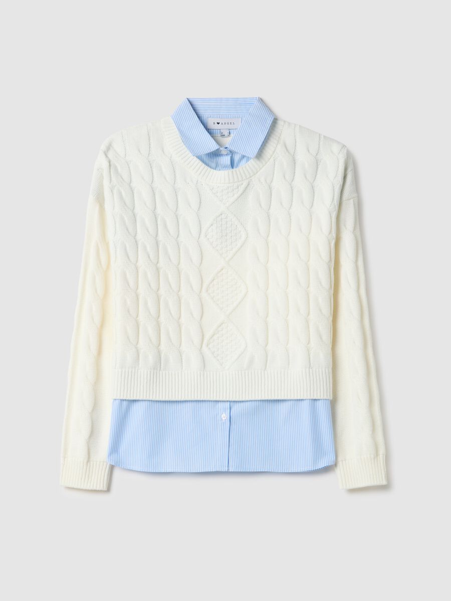 Wei&szlig;er Baumwollmix-Pullover im Regular Fit mit Zopfmuster_4