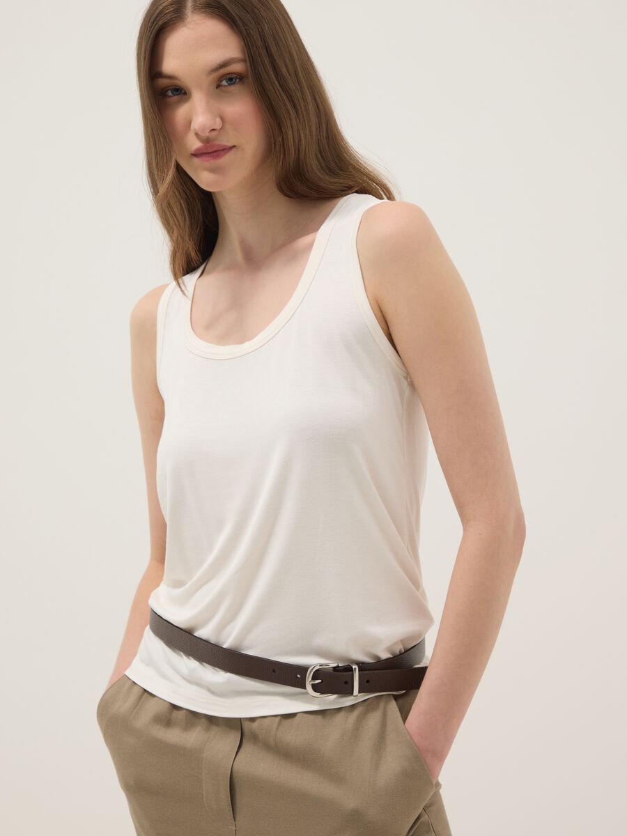 White stretch viscose tank top, regular fit_0