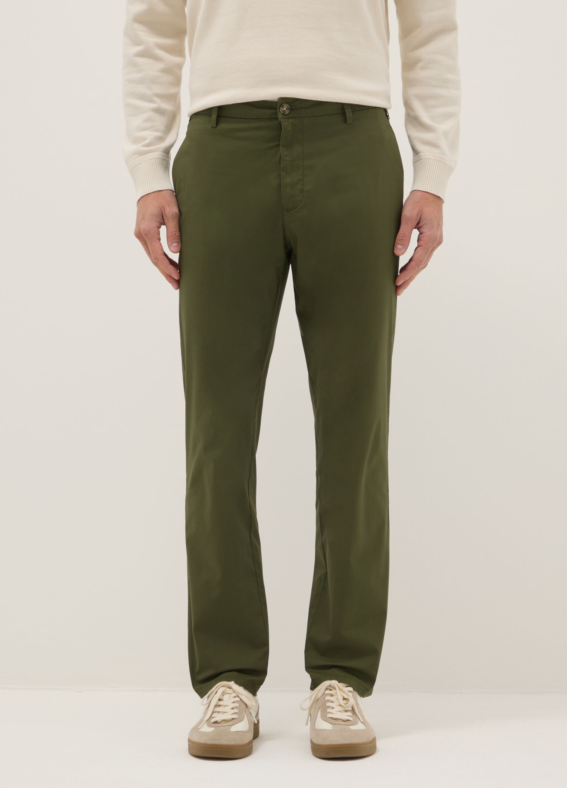 Regular fit green stretch cotton chino trousers
