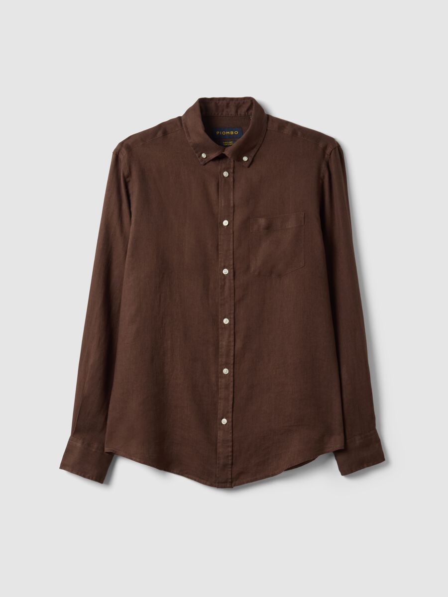 Braunes Langarmhemd aus reinem Leinen im Regular Fit_4