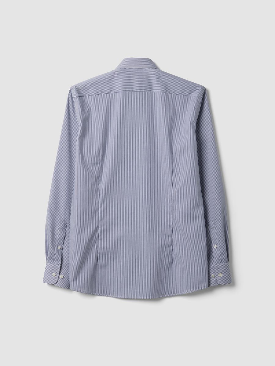 Blue pure cotton striped shirt with French collar, slim fit, non-iron_5