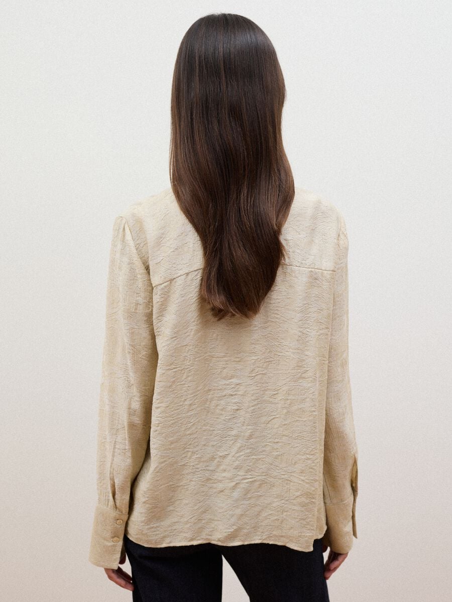 Beige viscose-blend blouse with bow collar_3