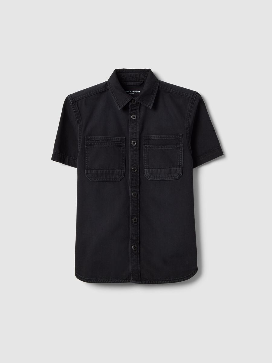 Black Short Sleeve Shirt in Pure Cotton_3