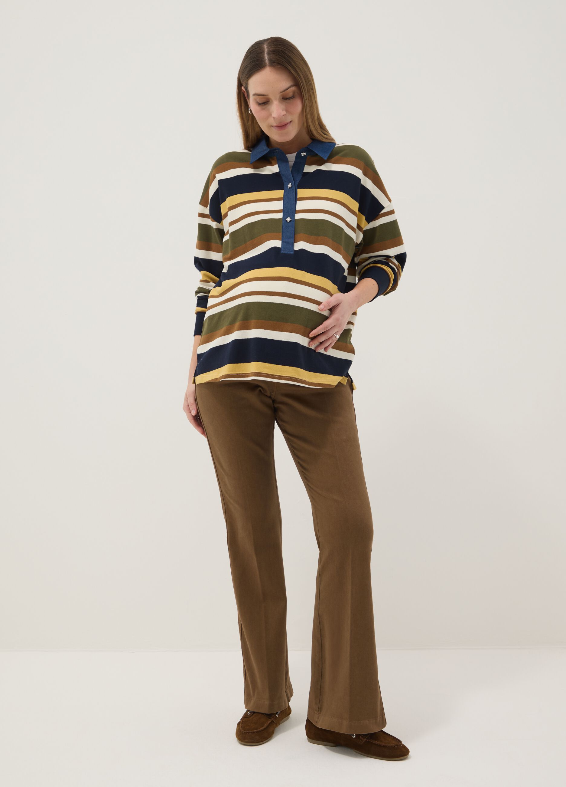 Brown Stretch Cotton Maternity Flare Trousers