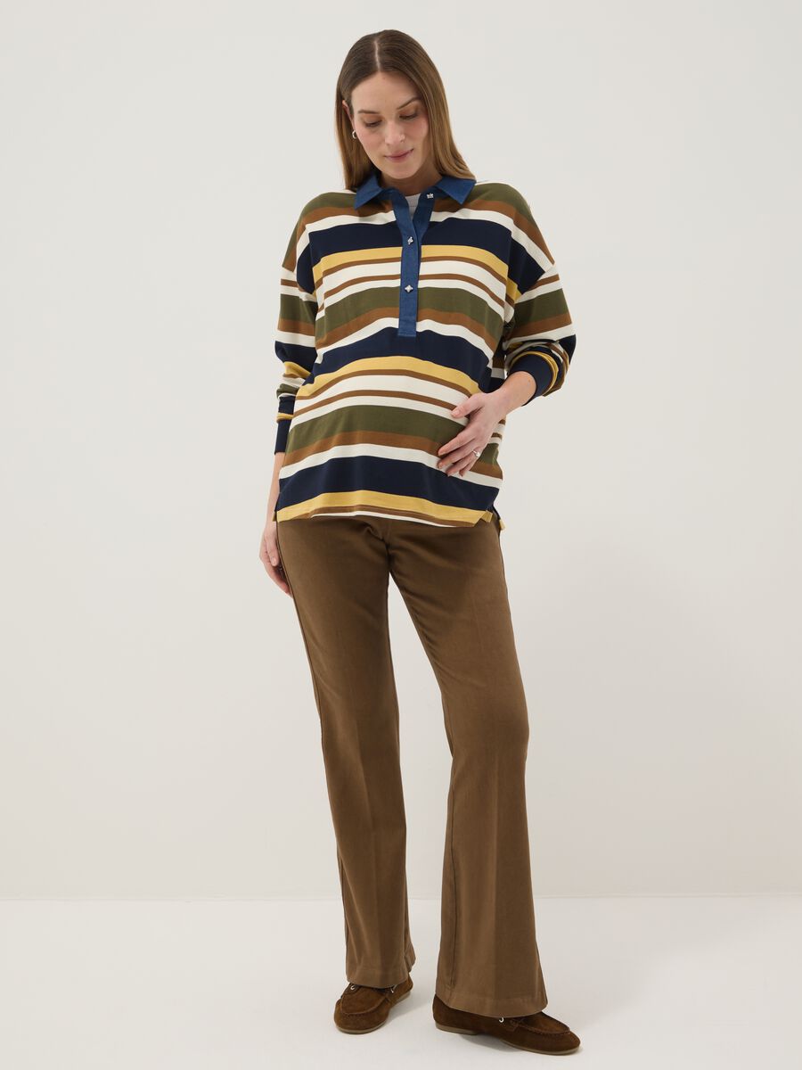 Brown Stretch Cotton Maternity Flare Trousers_0