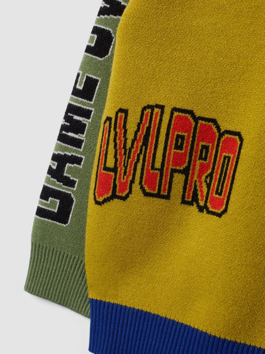 Mustard yellow, navy, red and sage green viscose-blend hooded crew-neck jumper_3