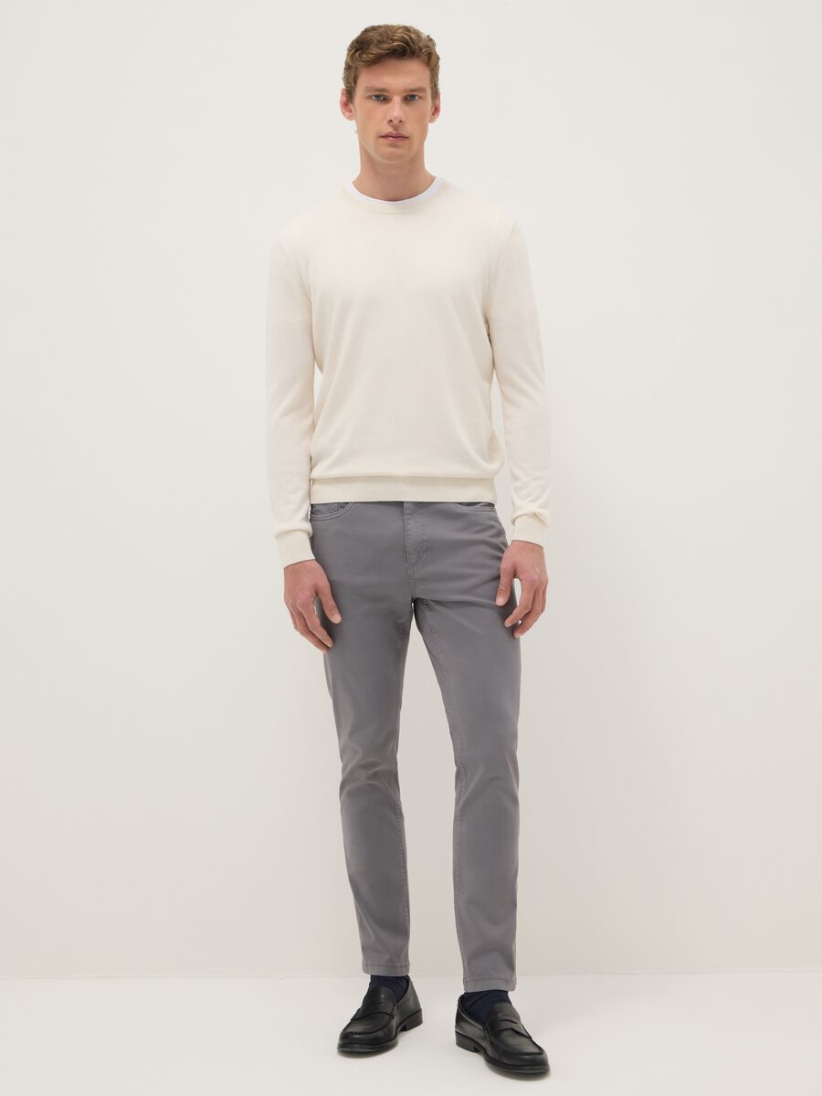 Grey Skinny Fit Stretch Cotton Trousers_0