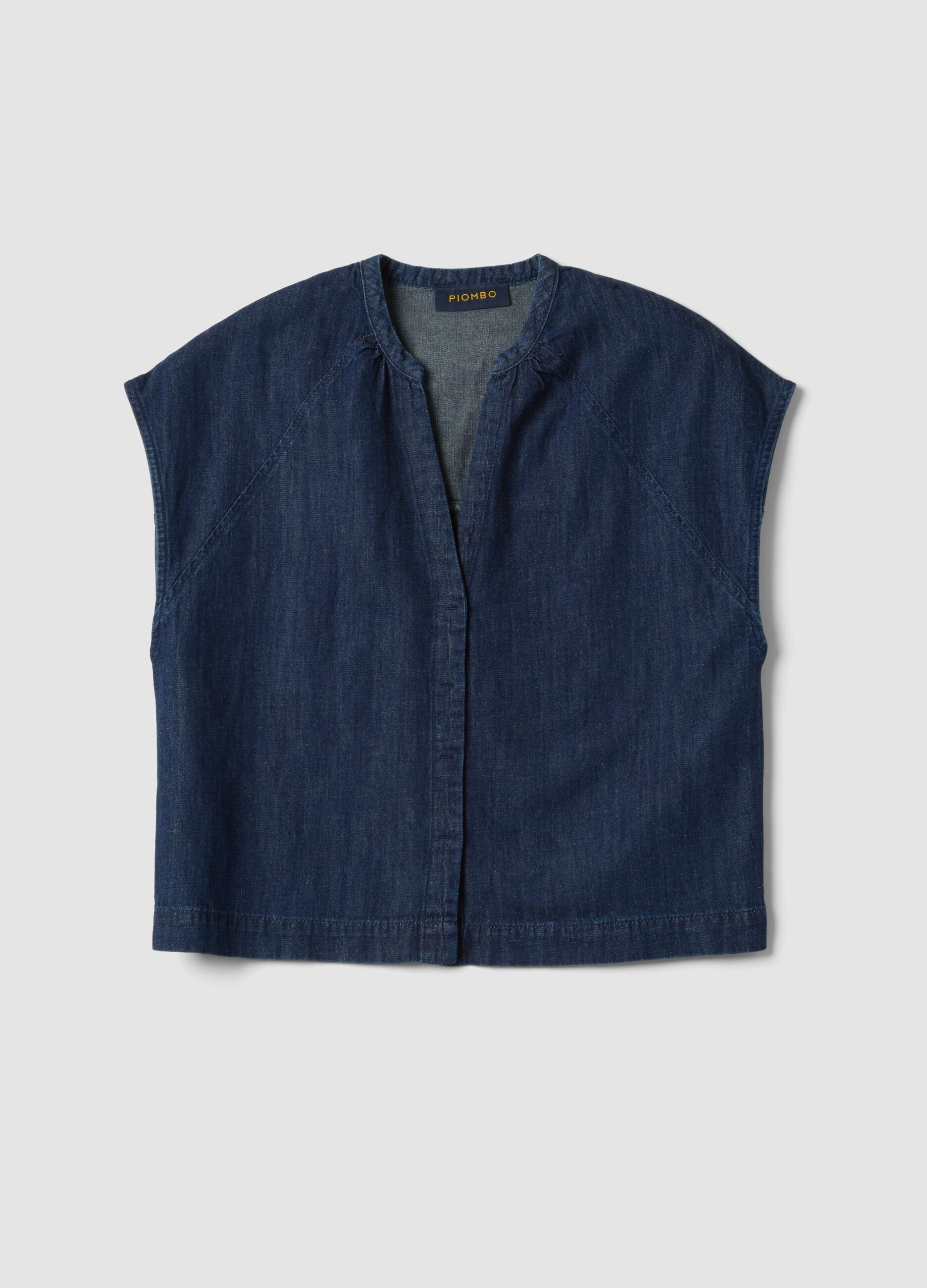 Blaue Denim-Hemdbluse aus Baumwoll-, Leinen- und Viskosemix, Oversize-Fit