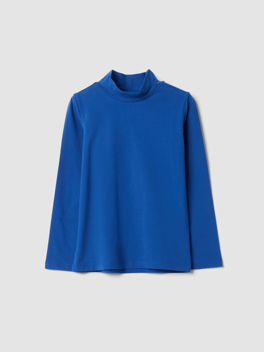 Blaues T-Shirt aus elastischer Bio-Baumwolle mit Rundhalsausschnitt_0