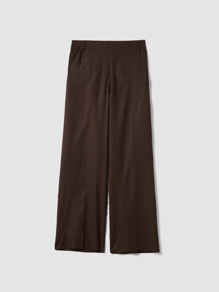 Brown wide leg linen blend trousers_0