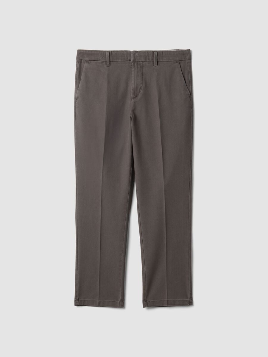 Grey regular tapered-fit stretch cotton twill chinos_0