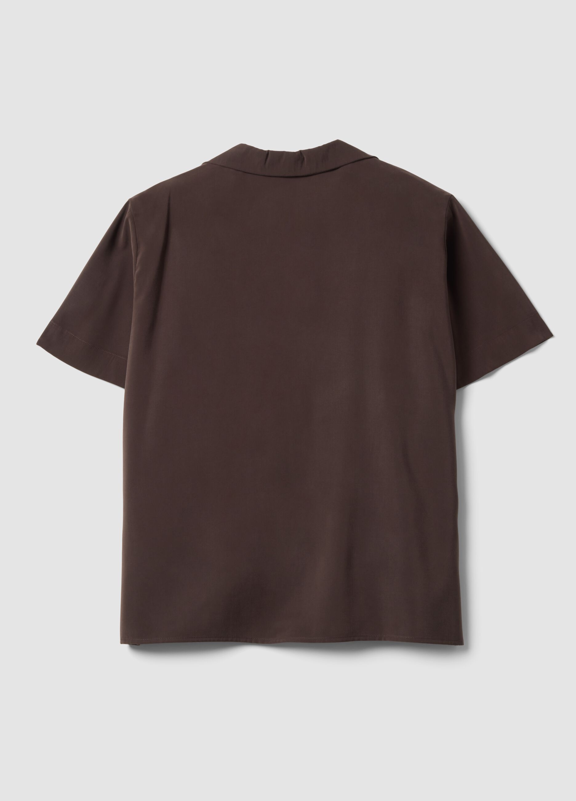 Brown oversized short-sleeve viscose-blend shirt