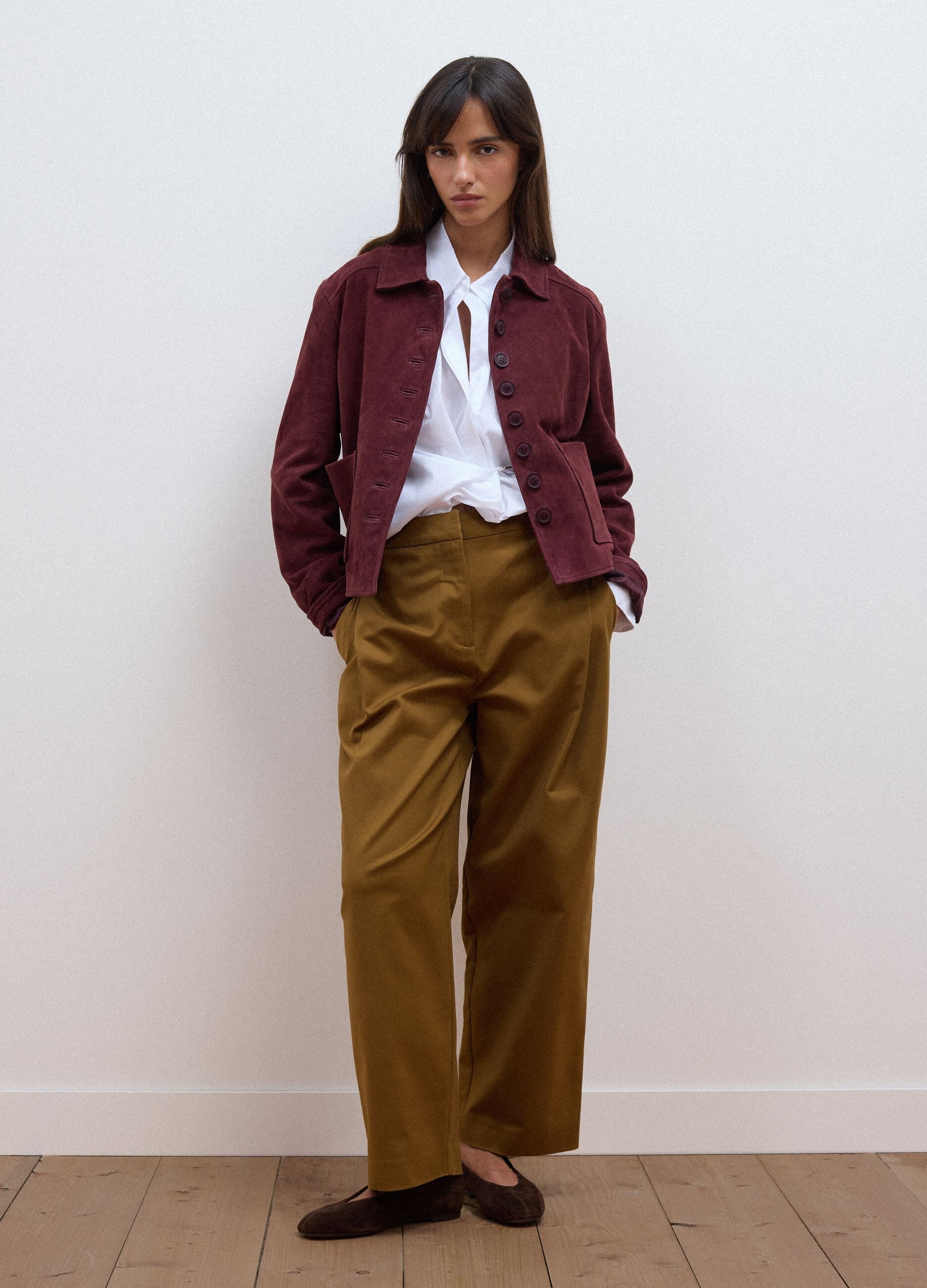 Pantaloni formali marroni in cotone elasticizzato barrel fit
