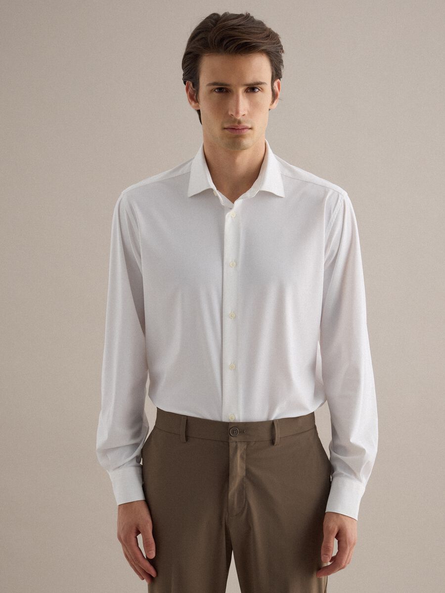 White Slim Fit Long Sleeve Shirt with Classic Collar_1