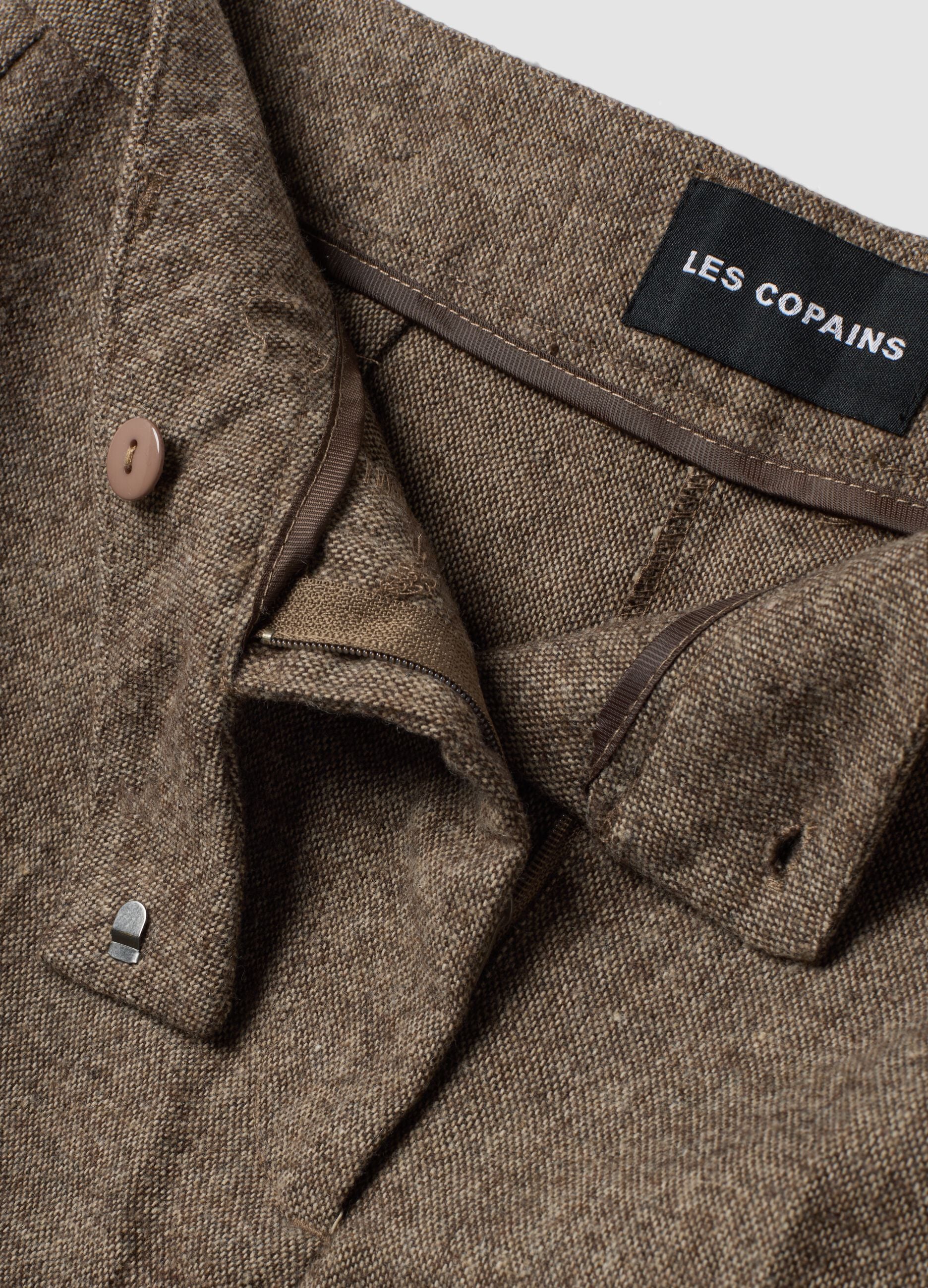 Brown wool-blend flared trousers