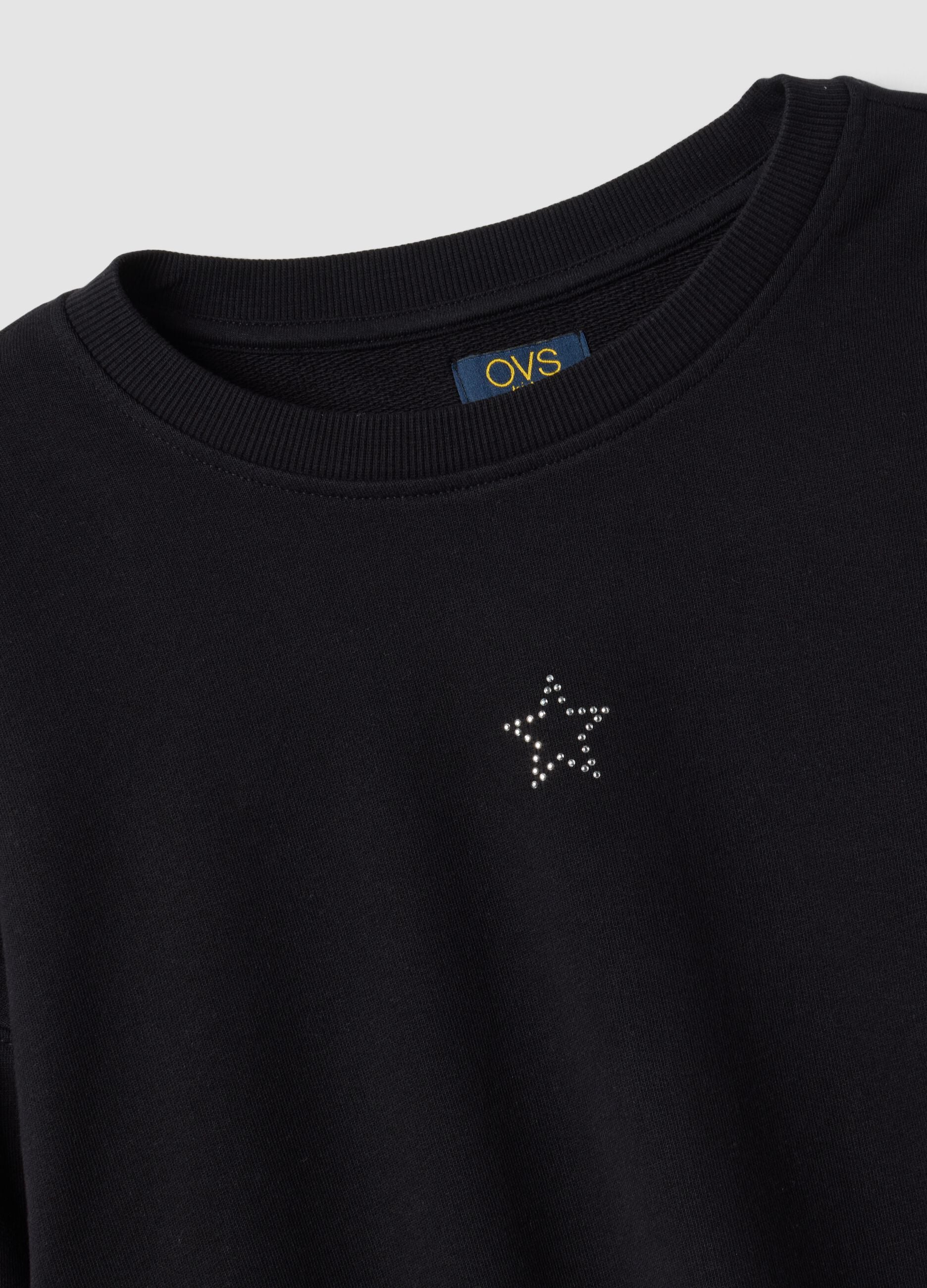 Schwarzes Sweatshirt aus 100 % Baumwolle mit Stern-Detail f&uuml;r M&auml;dchen, Relaxed Fit