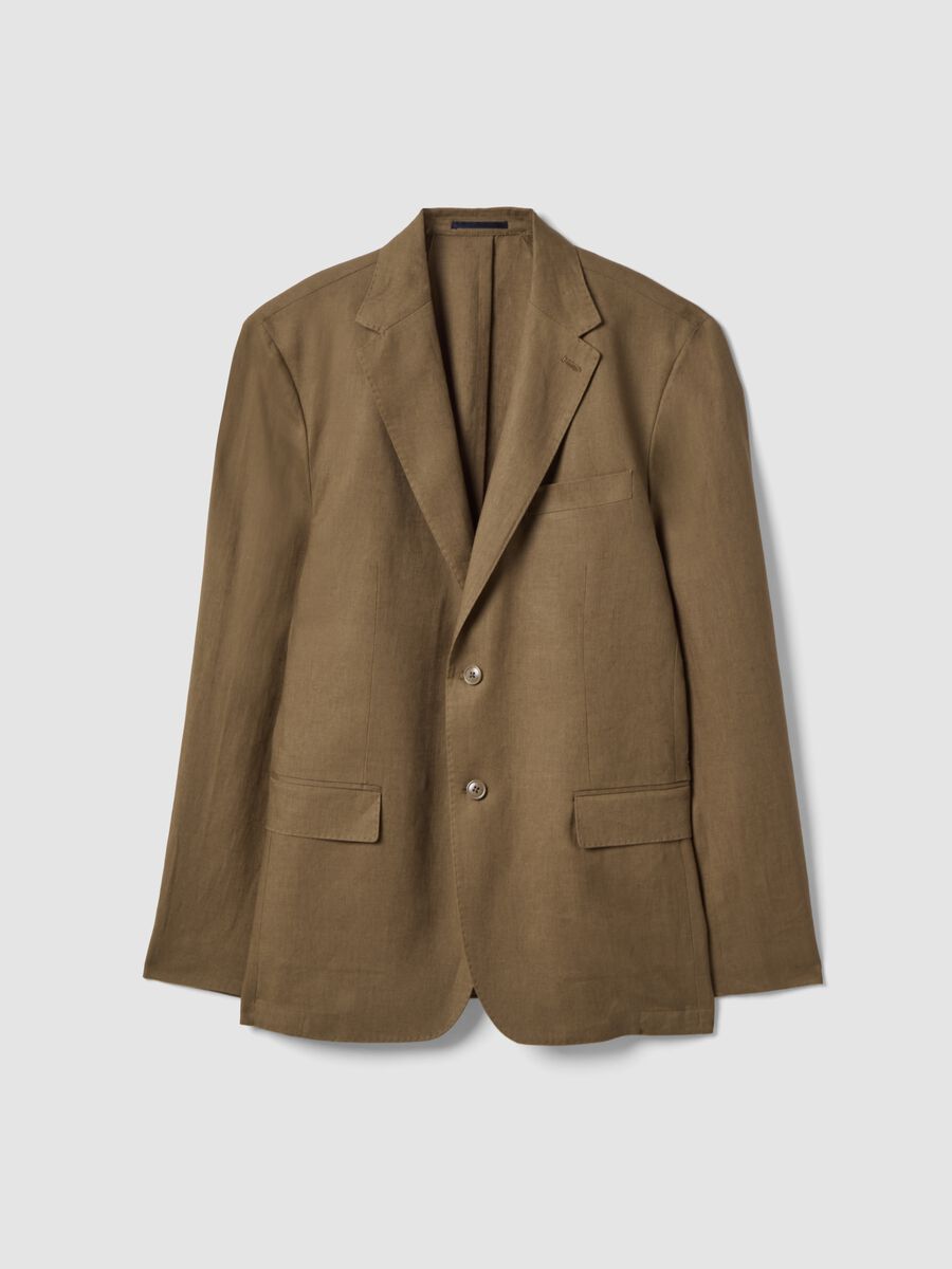 Blazer castanho de linho puro corte regular_5