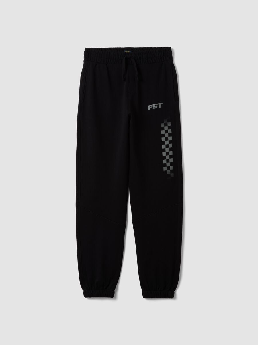 Black pure organic cotton joggers with check print, relaxed fit_0