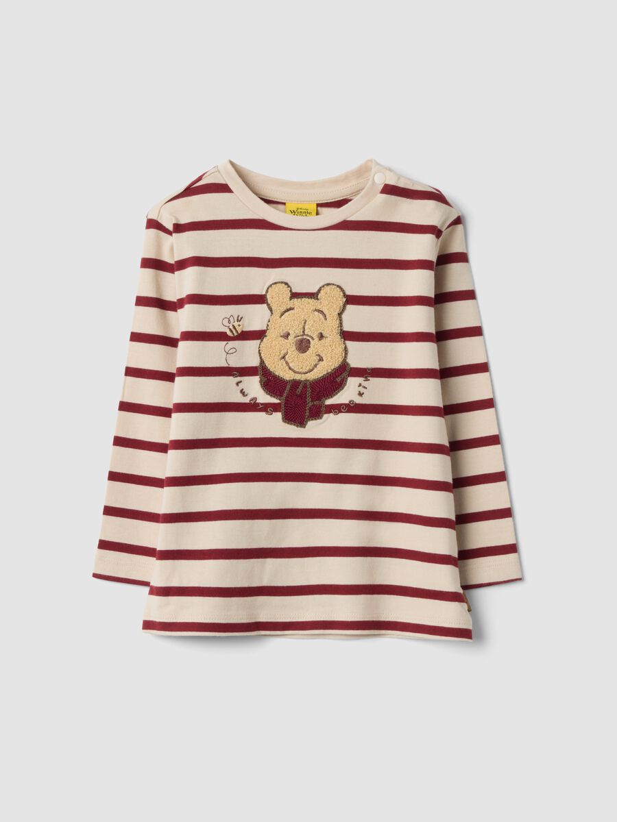 Camiseta beige de rayas en puro algod&oacute;n org&aacute;nico con estampado de Winnie the Pooh_0