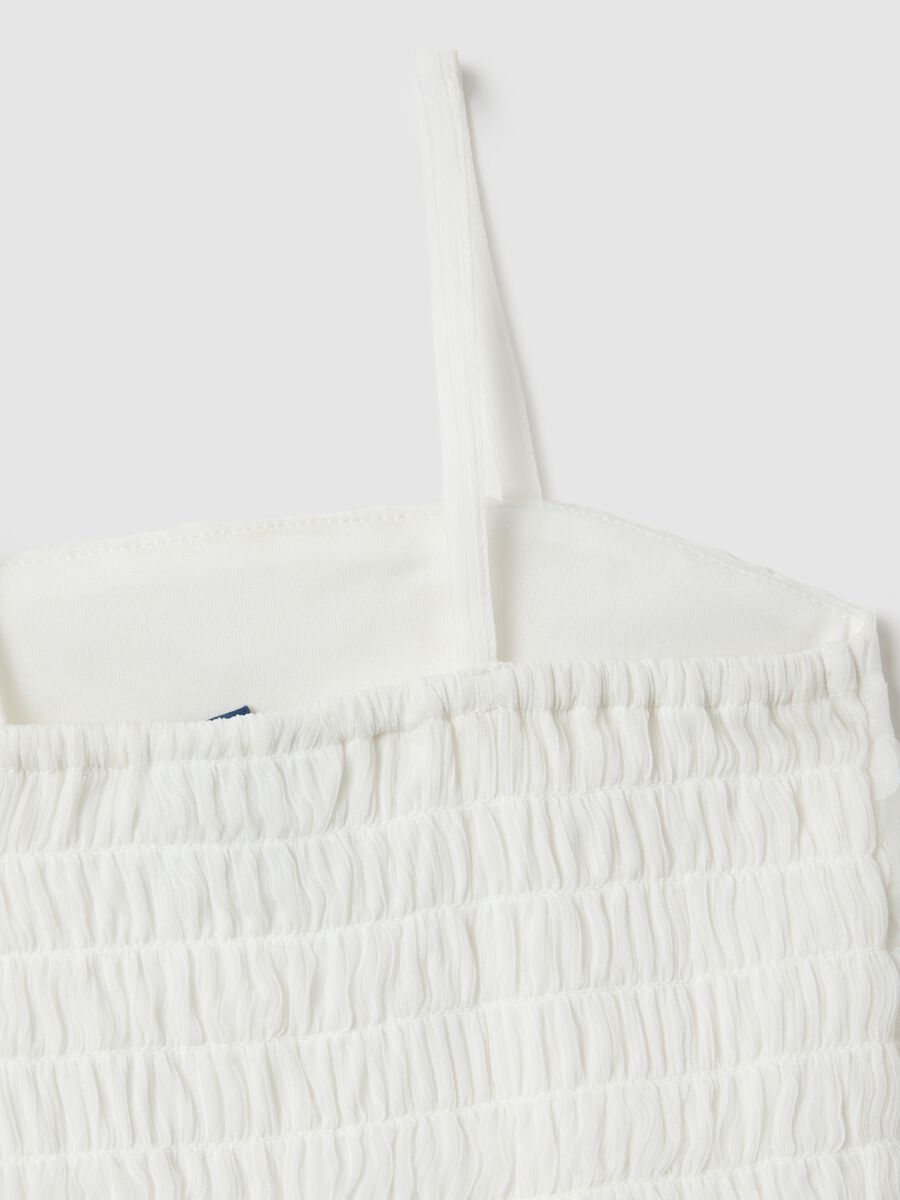 Girls' white regular fit tank top with floral texture_2