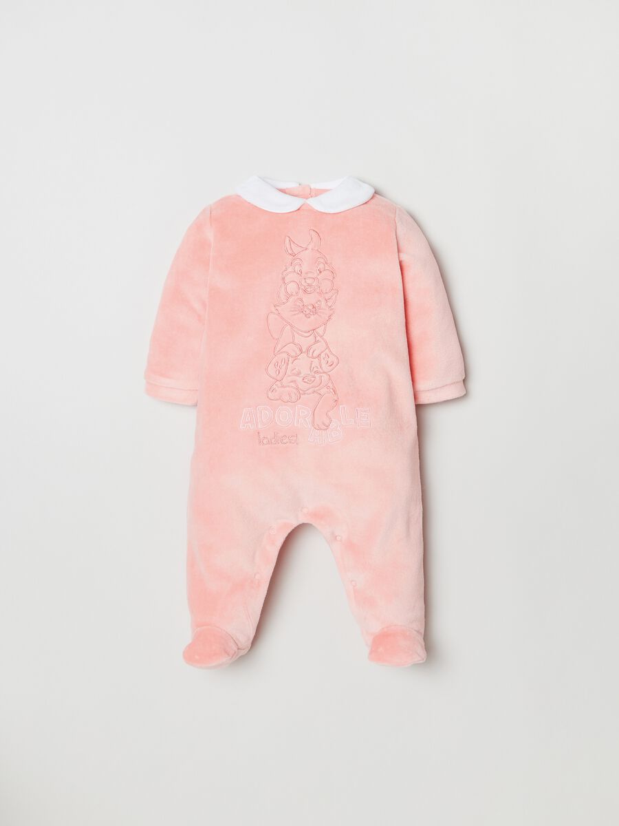 Velour onesie with feet and Marie embroidery_0