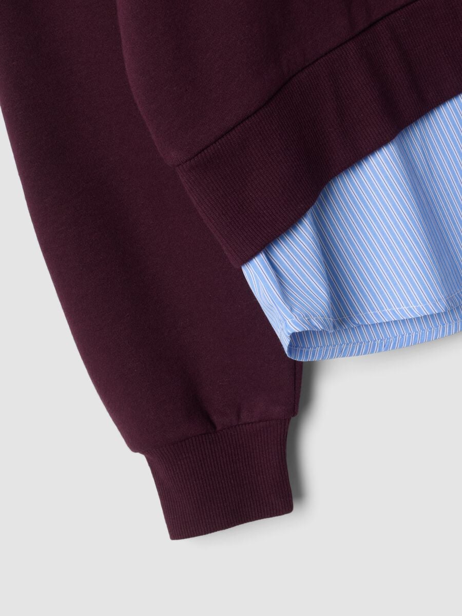 Felpa viola in misto cotone con cappuccio e finta camicia_5