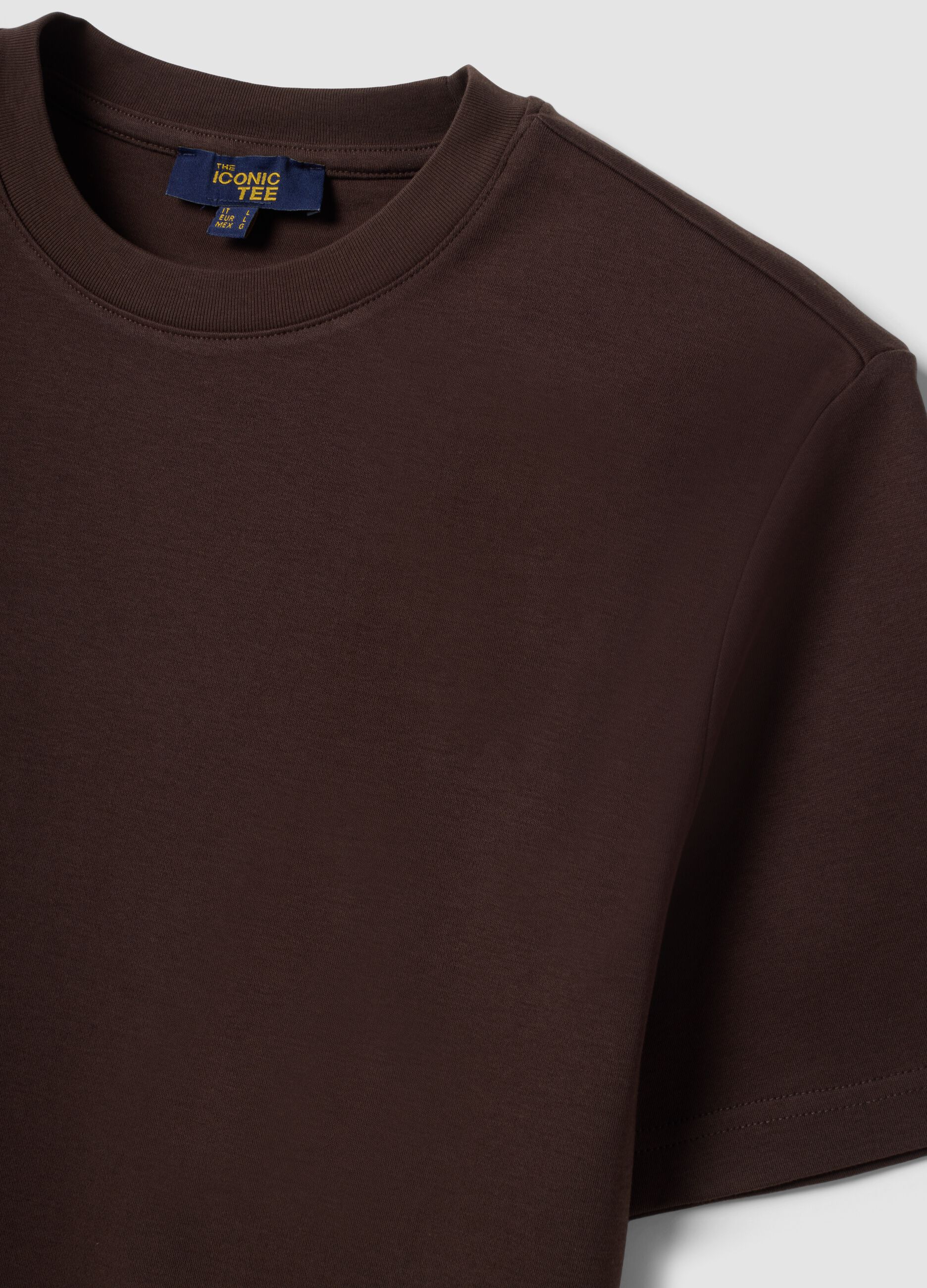 Brown pure cotton short-sleeve regular-fit T-shirt